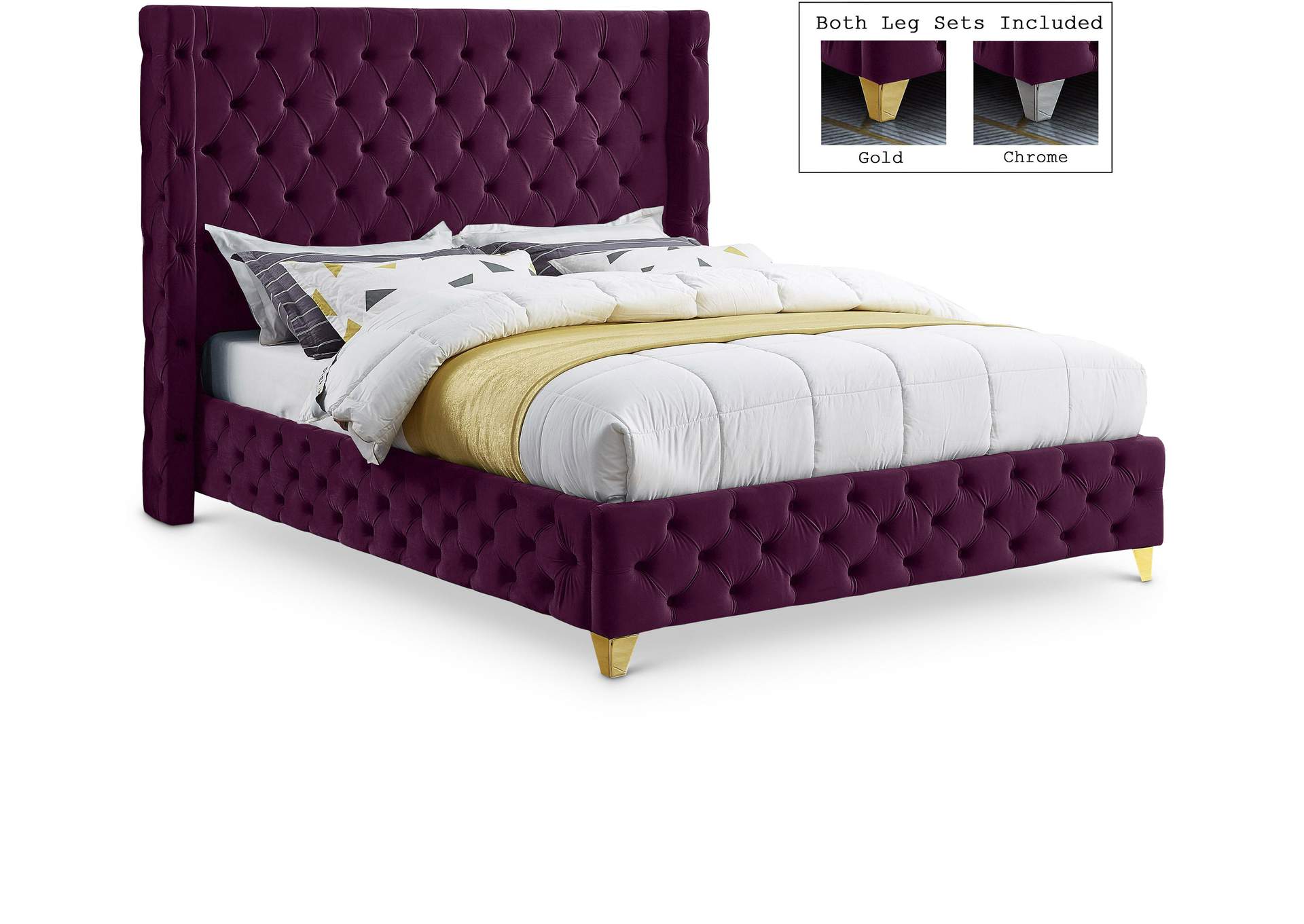Savan Purple Velvet Queen Bed,Meridian Furniture
