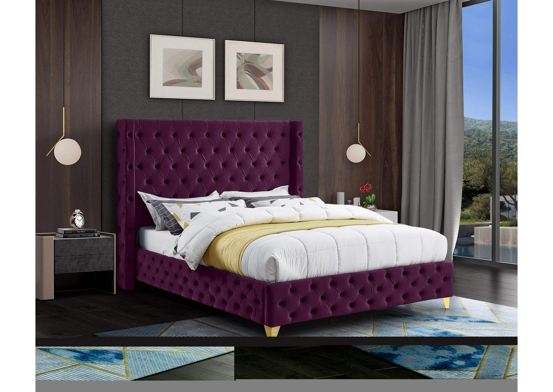 Savan Purple Velvet Queen Bed,Meridian Furniture
