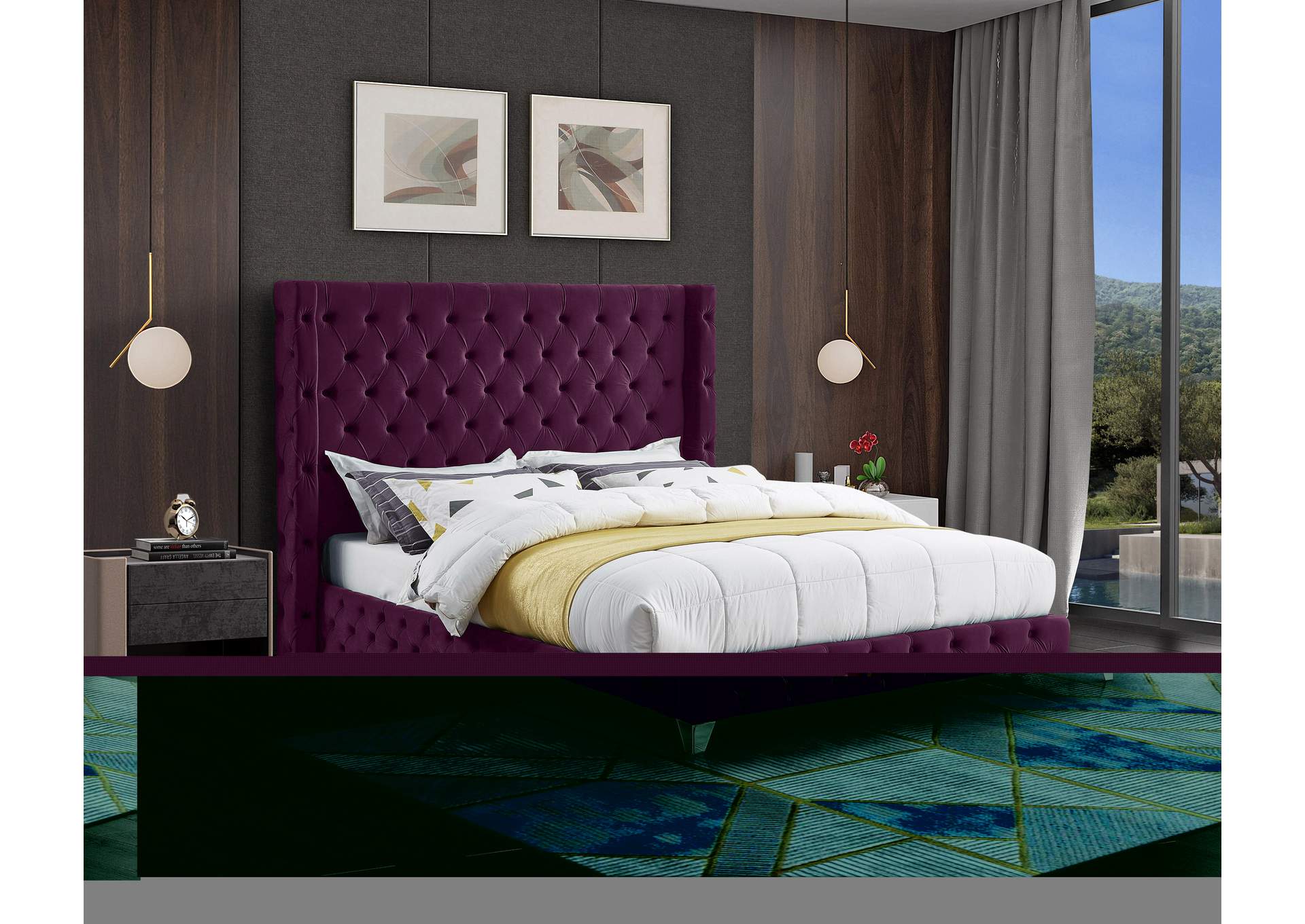 Savan Purple Velvet Queen Bed,Meridian Furniture