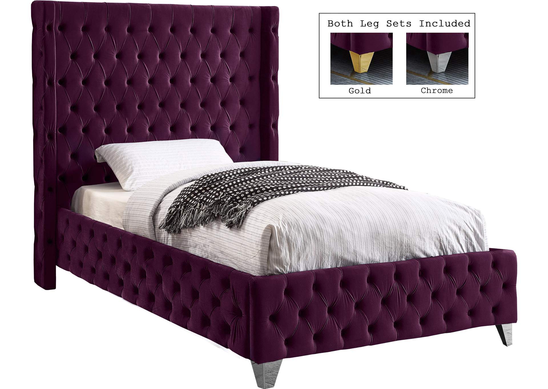 Savan Purple Velvet Twin Bed,Meridian Furniture