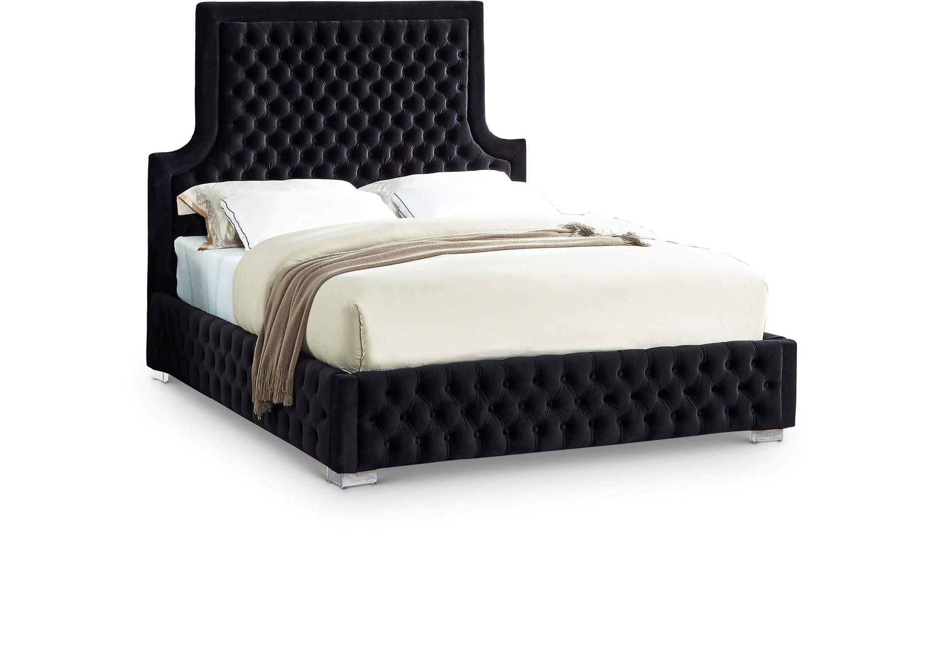 Sedona Black Velvet Queen Bed,Meridian Furniture