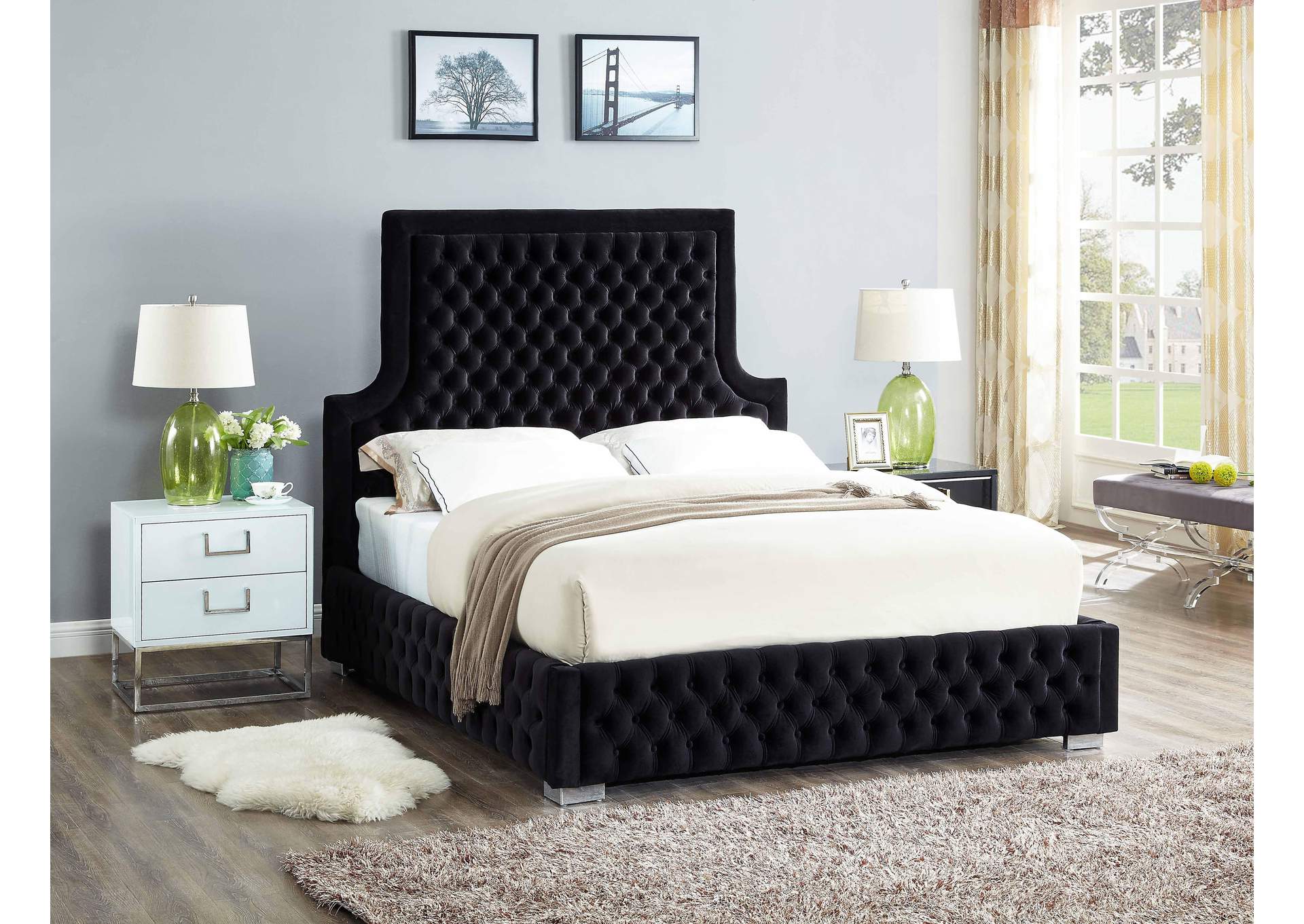 Sedona Black Velvet Queen Bed,Meridian Furniture