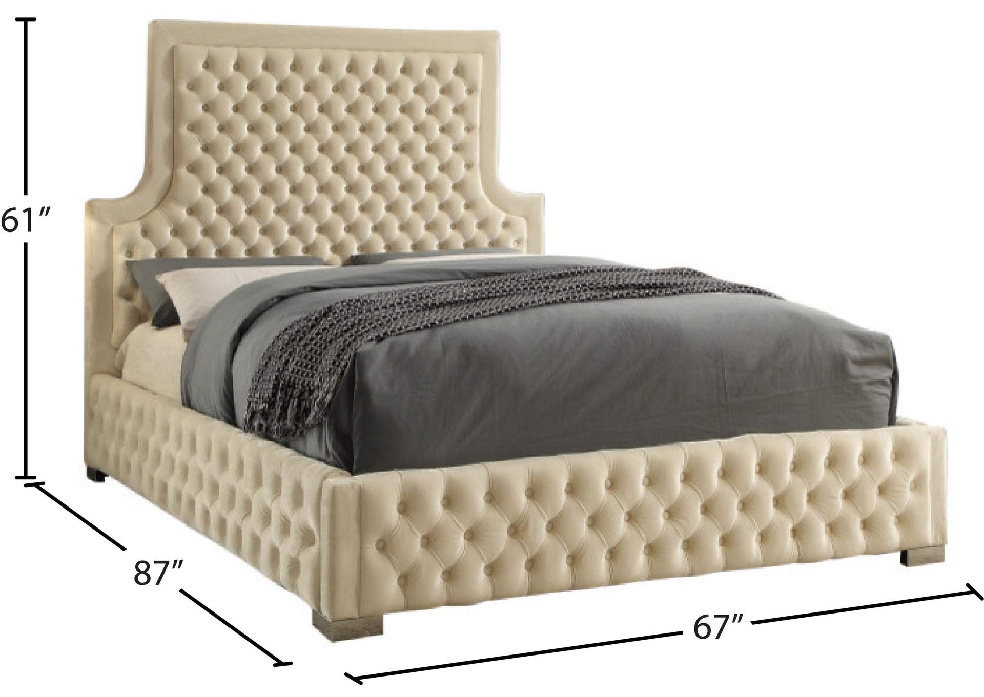 Sedona Cream Velvet Queen Bed,Meridian Furniture