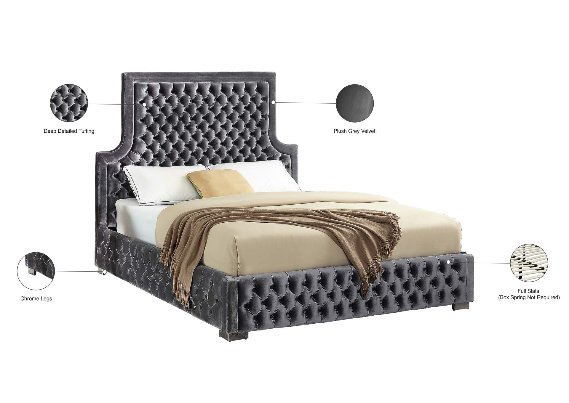 Sedona Grey Velvet King Bed,Meridian Furniture
