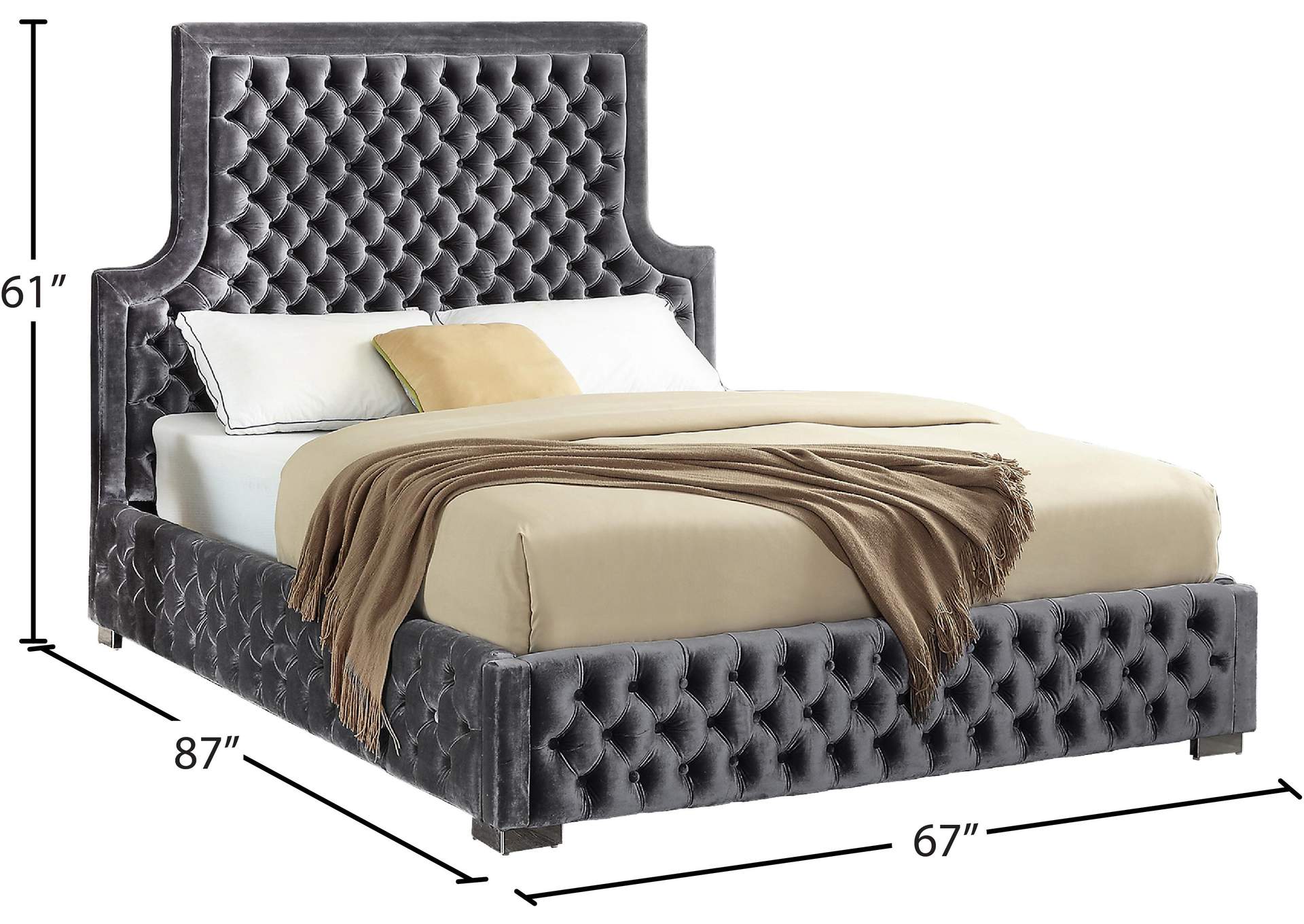 Sedona Grey Velvet Queen Bed,Meridian Furniture