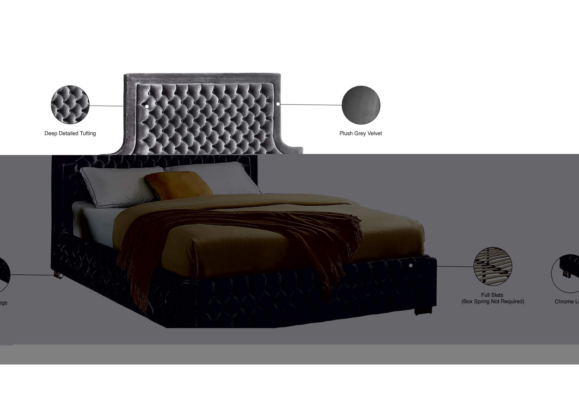 Sedona Grey Velvet Queen Bed,Meridian Furniture