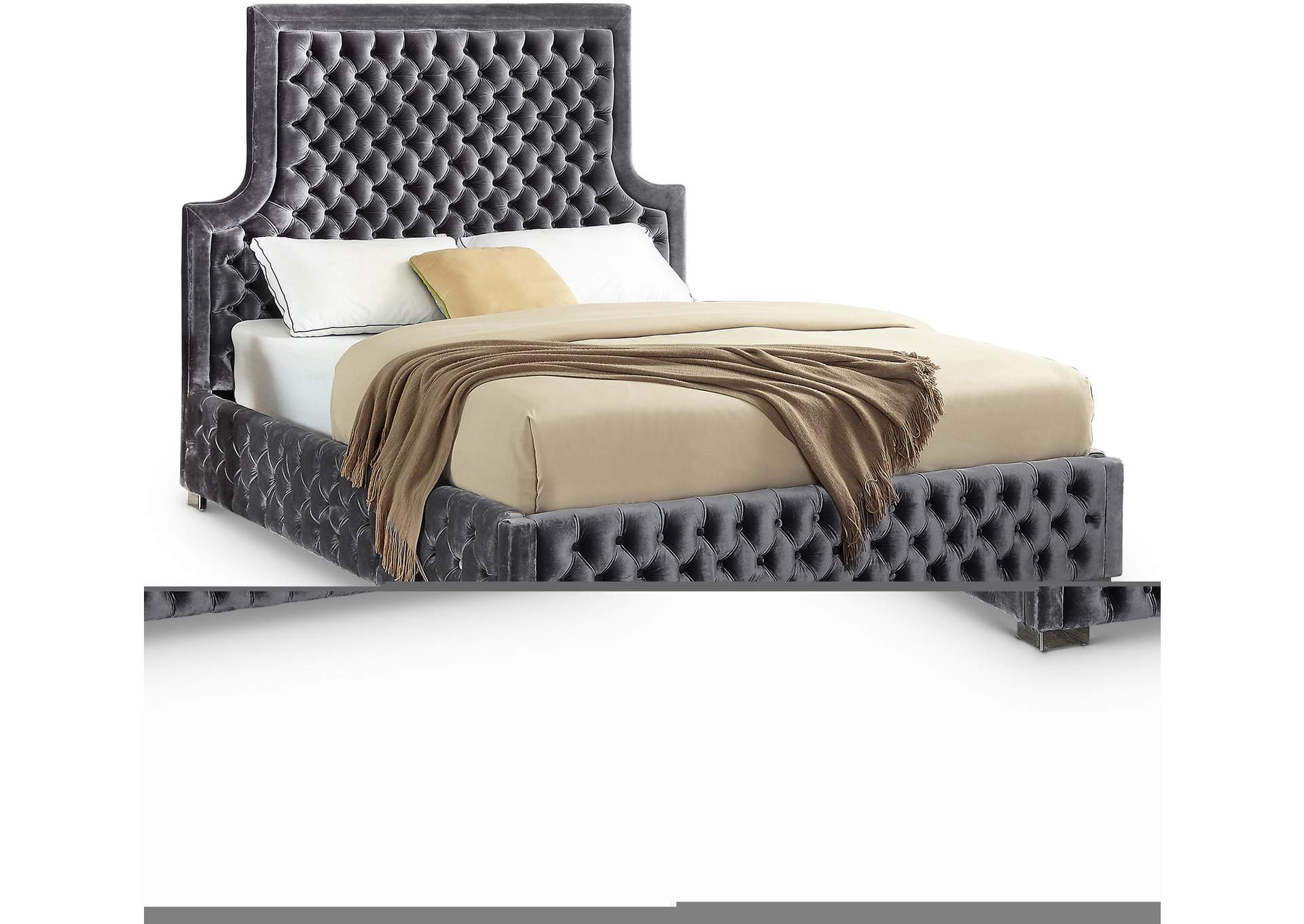 Sedona Grey Velvet Queen Bed,Meridian Furniture
