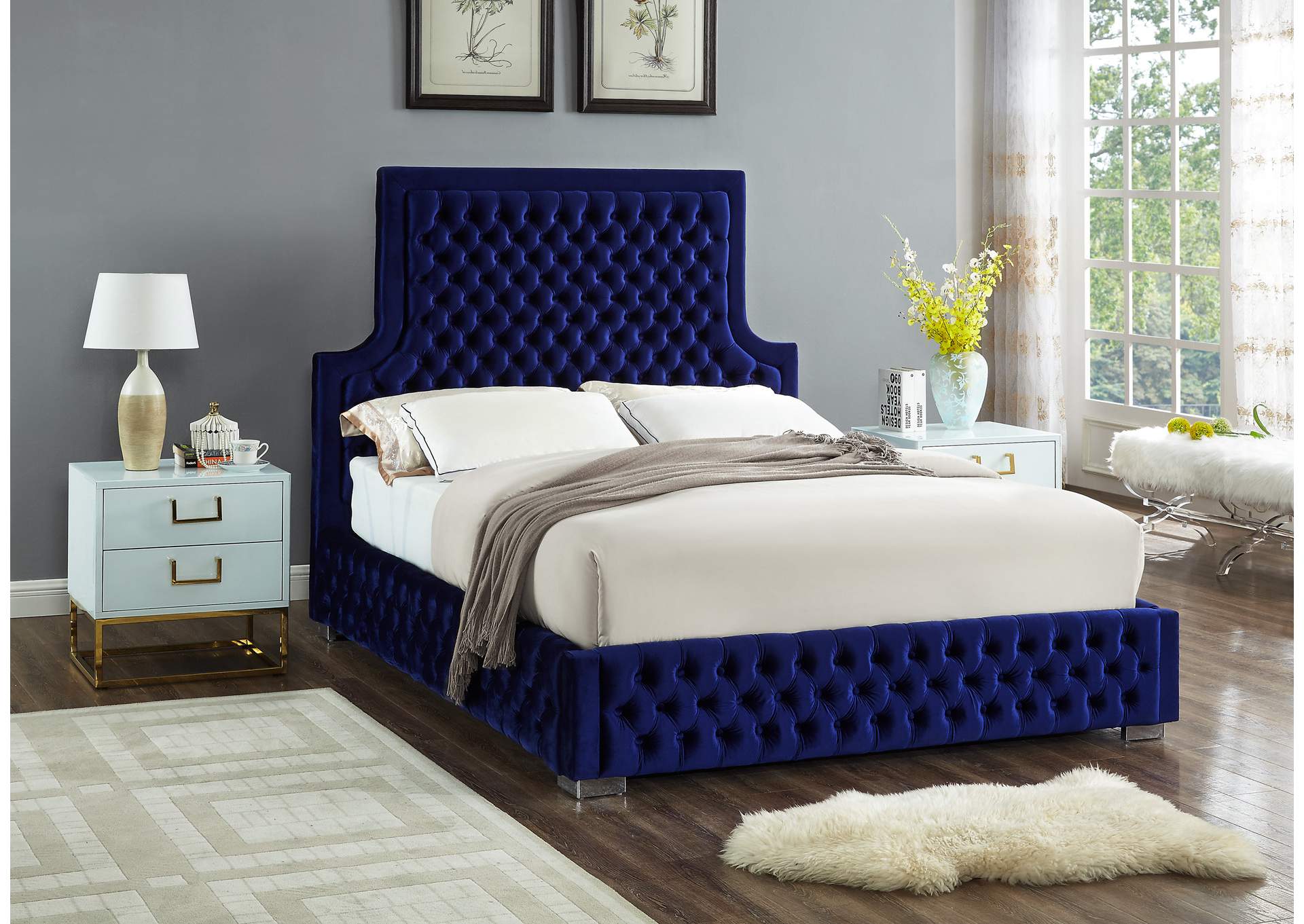 Sedona Navy Velvet King Bed,Meridian Furniture