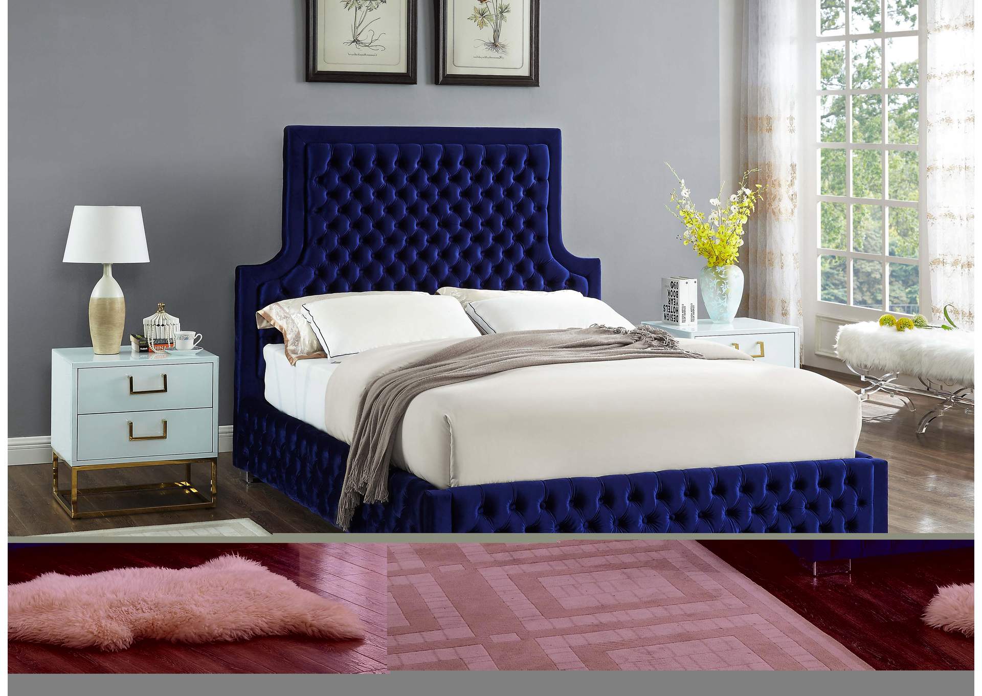 Sedona Navy Velvet King Bed,Meridian Furniture