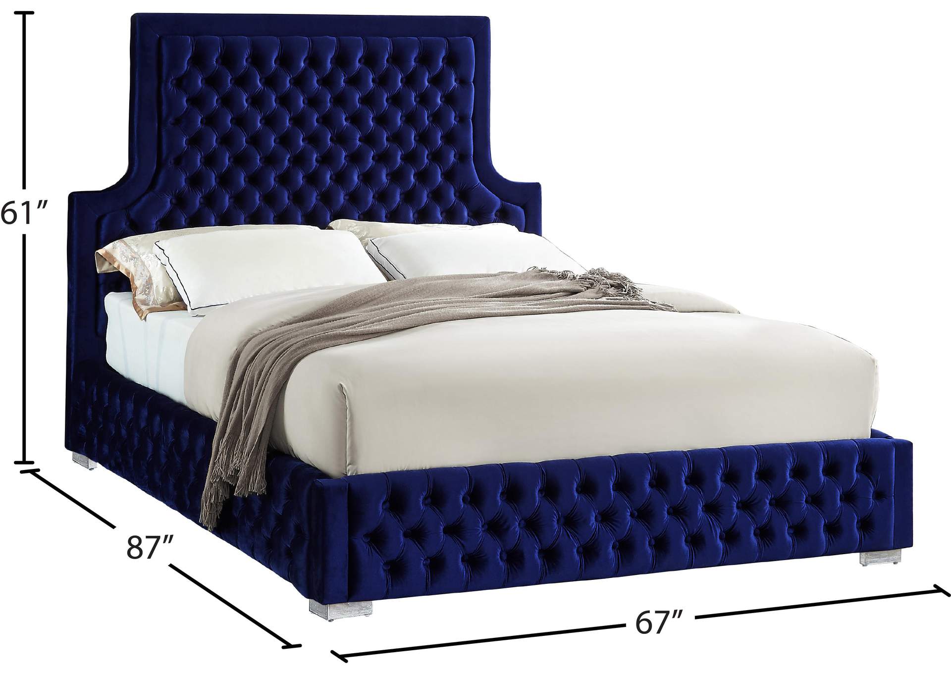 Sedona Navy Velvet Queen Bed,Meridian Furniture