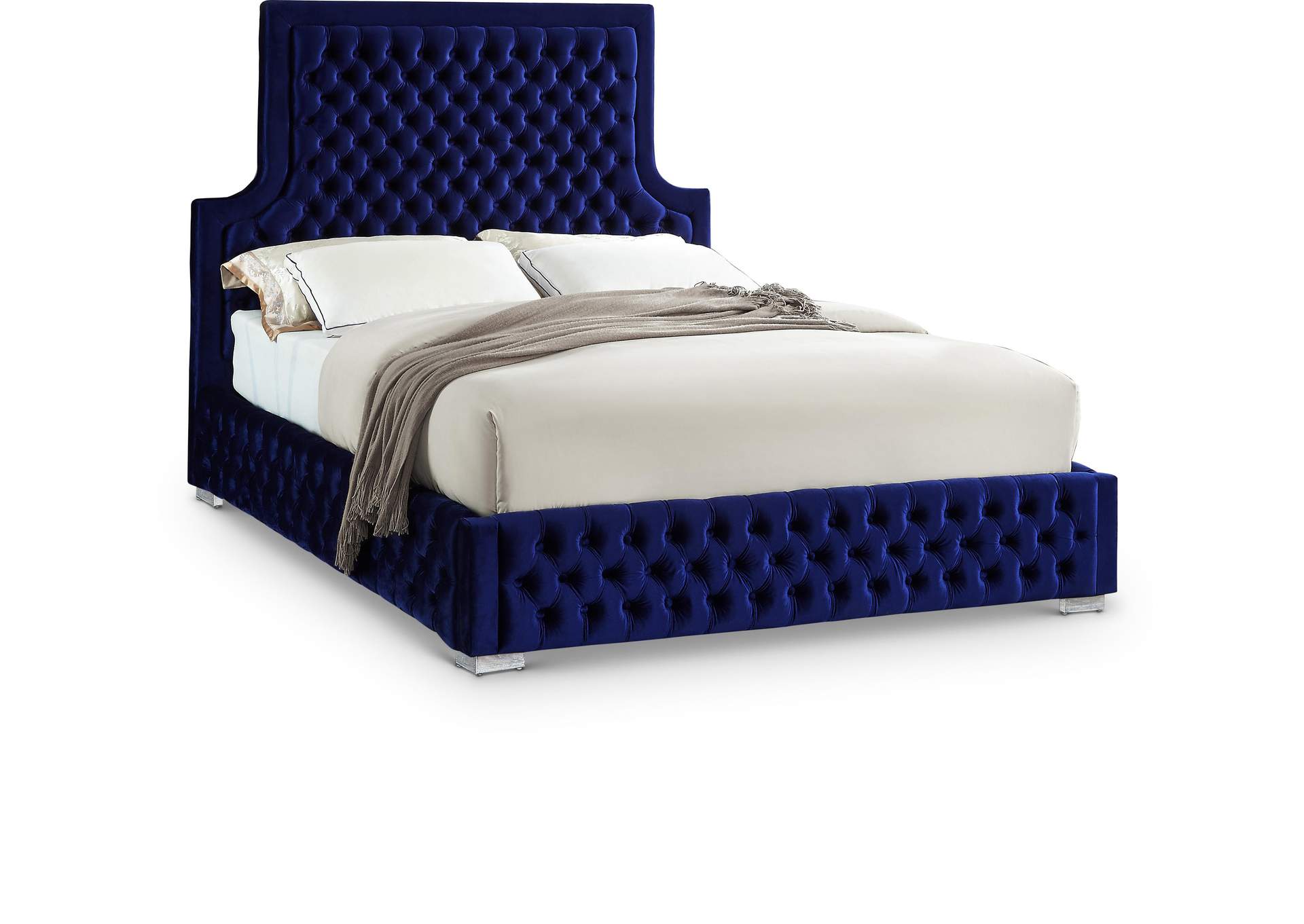 Sedona Navy Velvet Queen Bed,Meridian Furniture