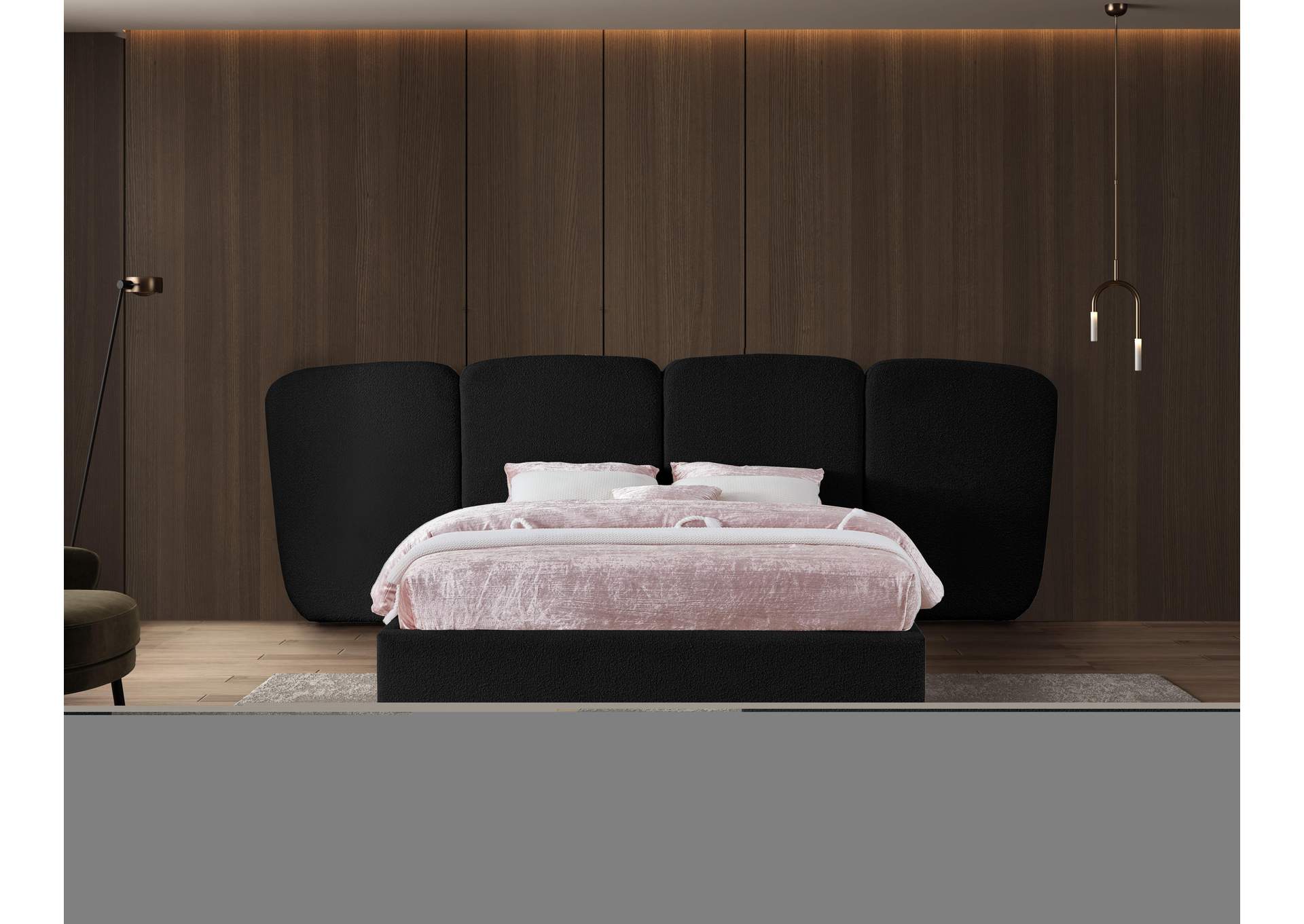 Shiloh Black Boucle Fabric King Bed (3 Boxes),Meridian Furniture