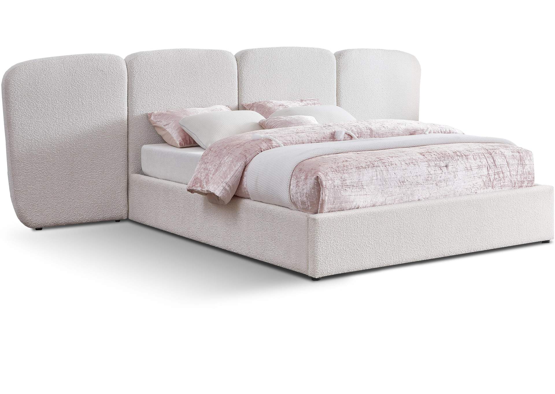 Shiloh Cream Boucle Fabric King Bed (3 Boxes),Meridian Furniture
