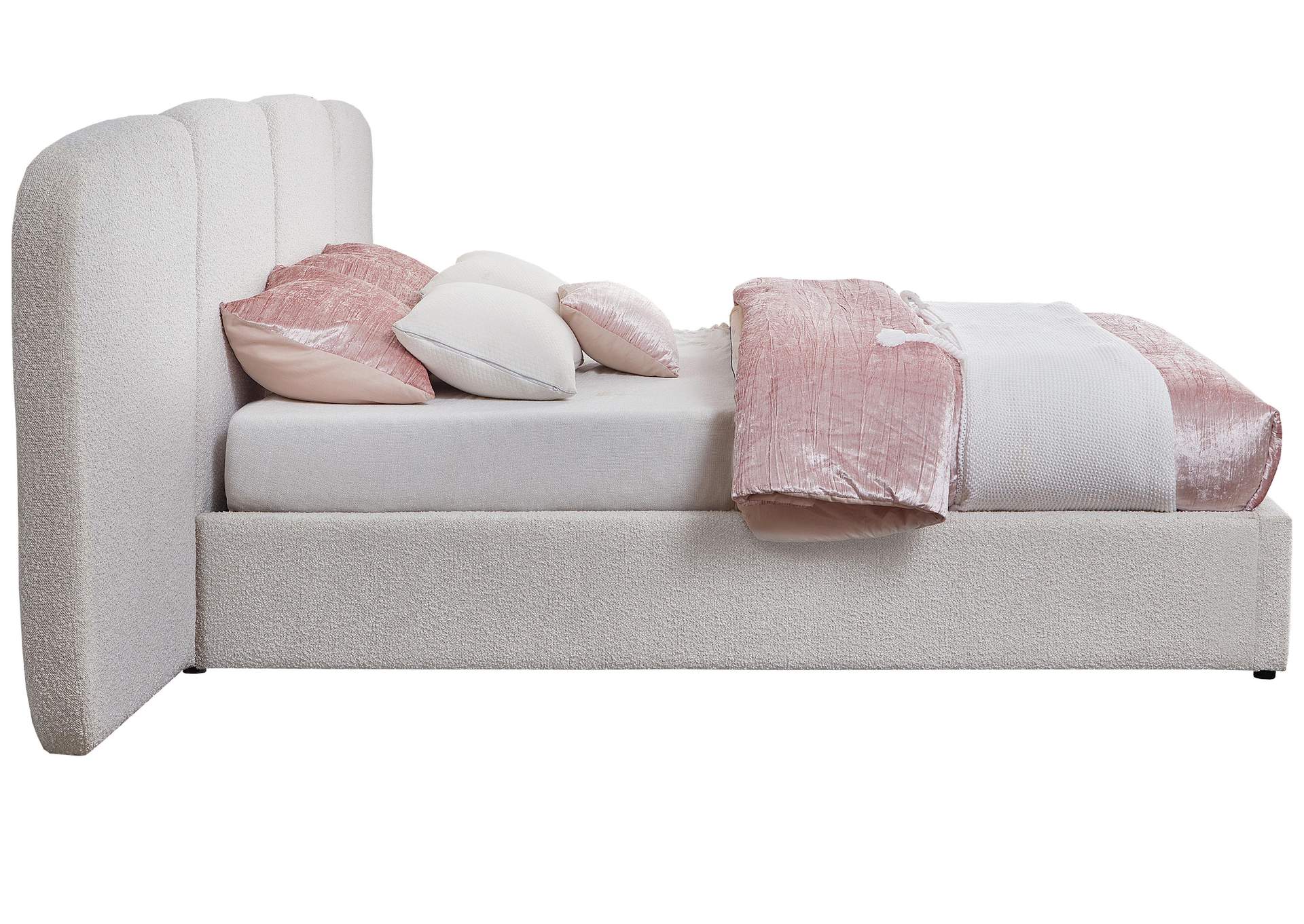 Shiloh Cream Boucle Fabric King Bed (3 Boxes),Meridian Furniture