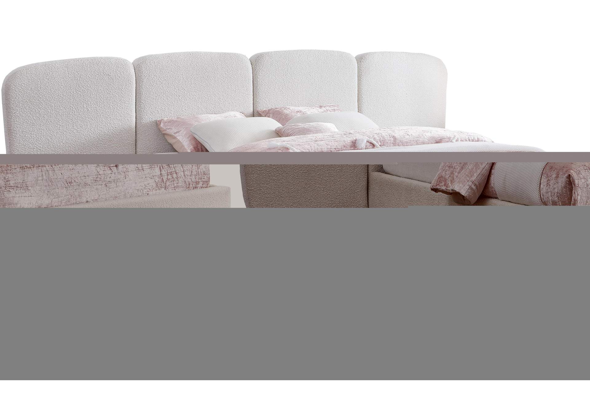 Shiloh Cream Boucle Fabric Queen Bed (3 Boxes),Meridian Furniture