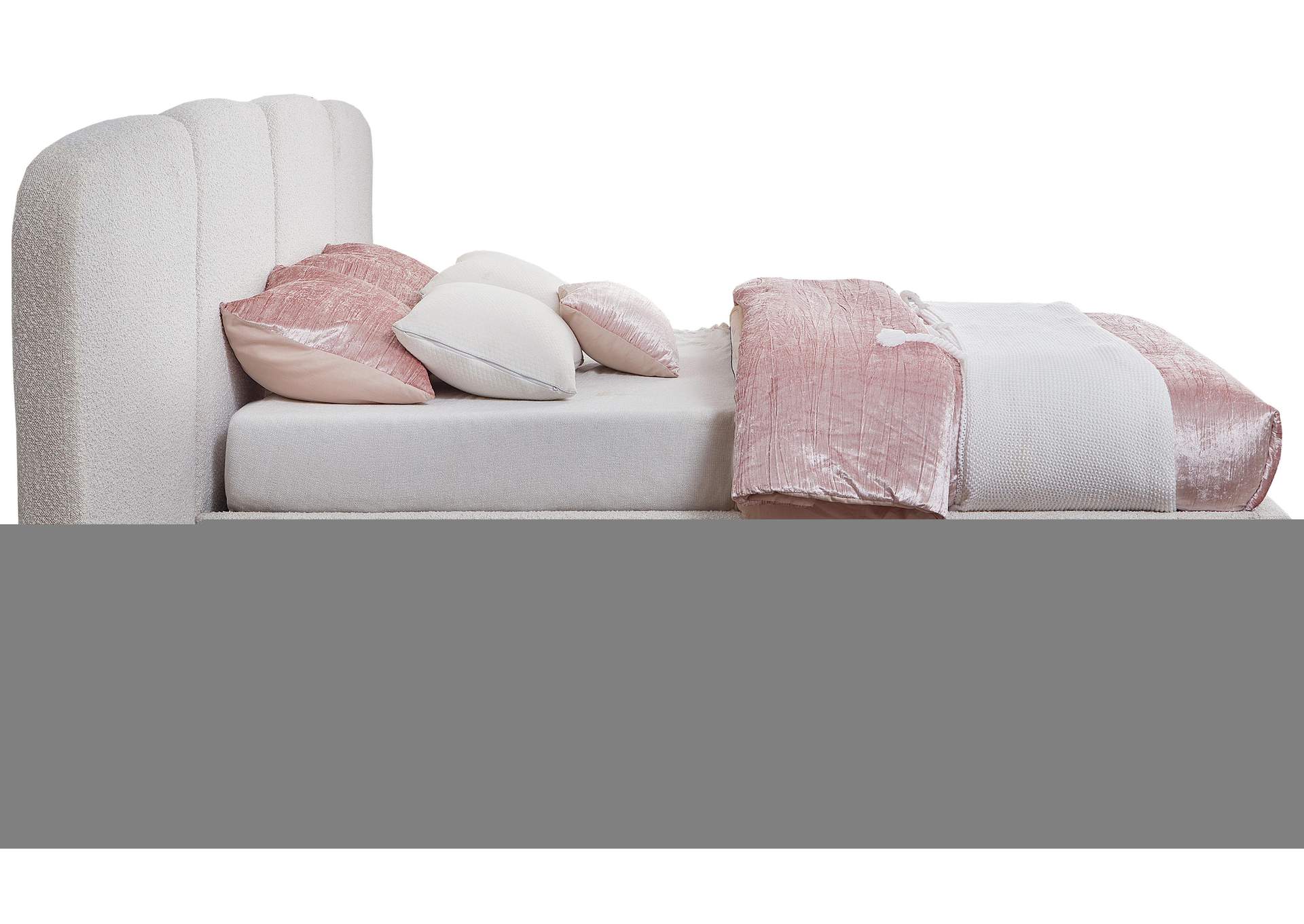 Shiloh Cream Boucle Fabric Queen Bed (3 Boxes),Meridian Furniture