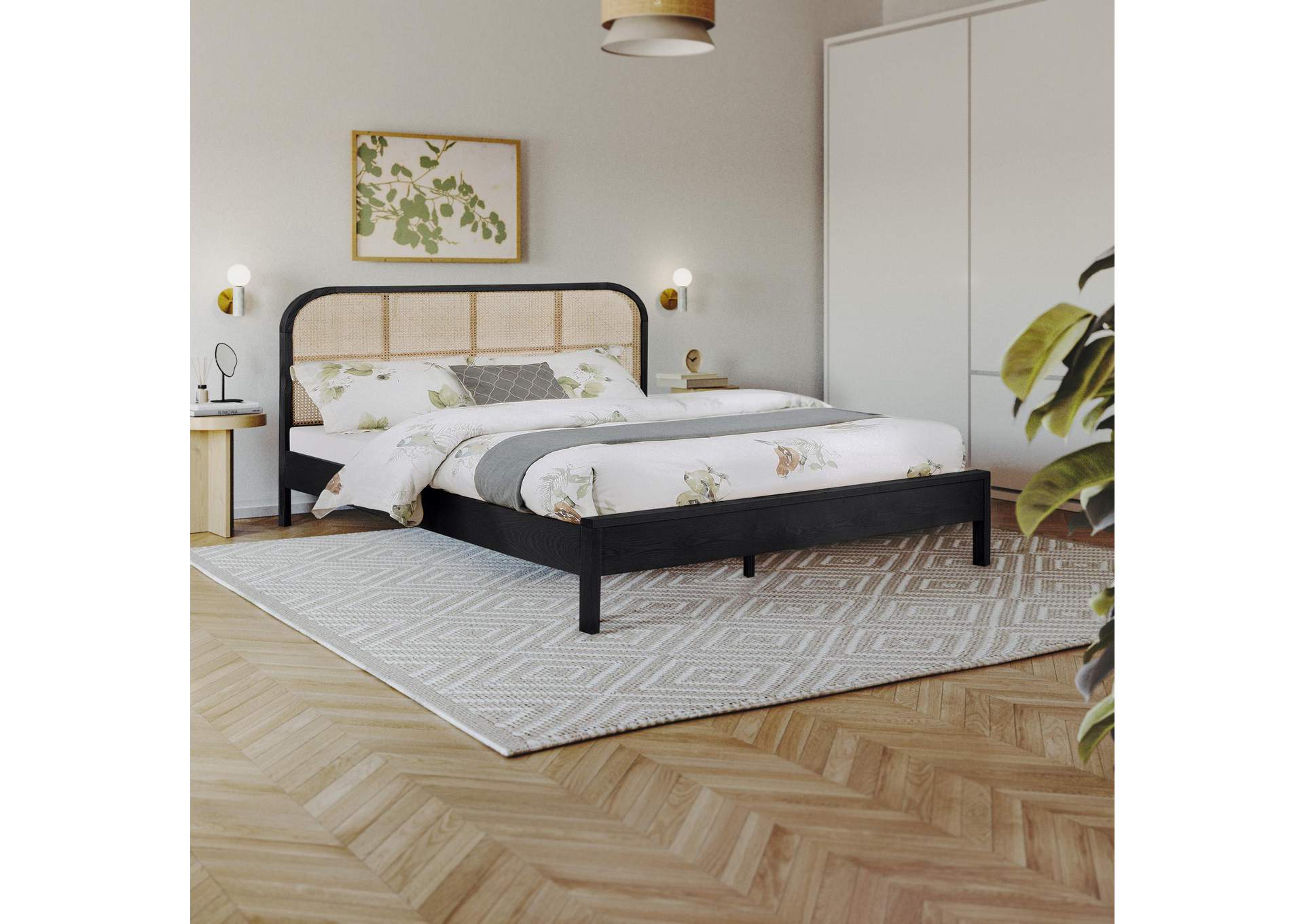 Siena Black Ash Wood King Bed (3 Boxes),Meridian Furniture