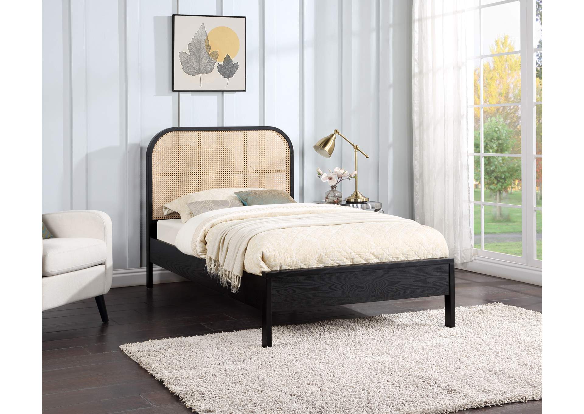 Siena Black Ash Wood Twin Bed (3 Boxes),Meridian Furniture