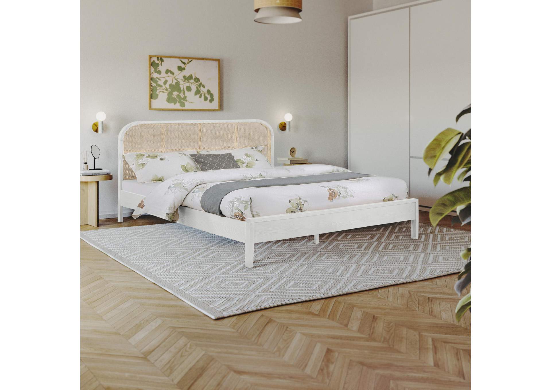 Siena White Ash Wood King Bed (3 Boxes),Meridian Furniture