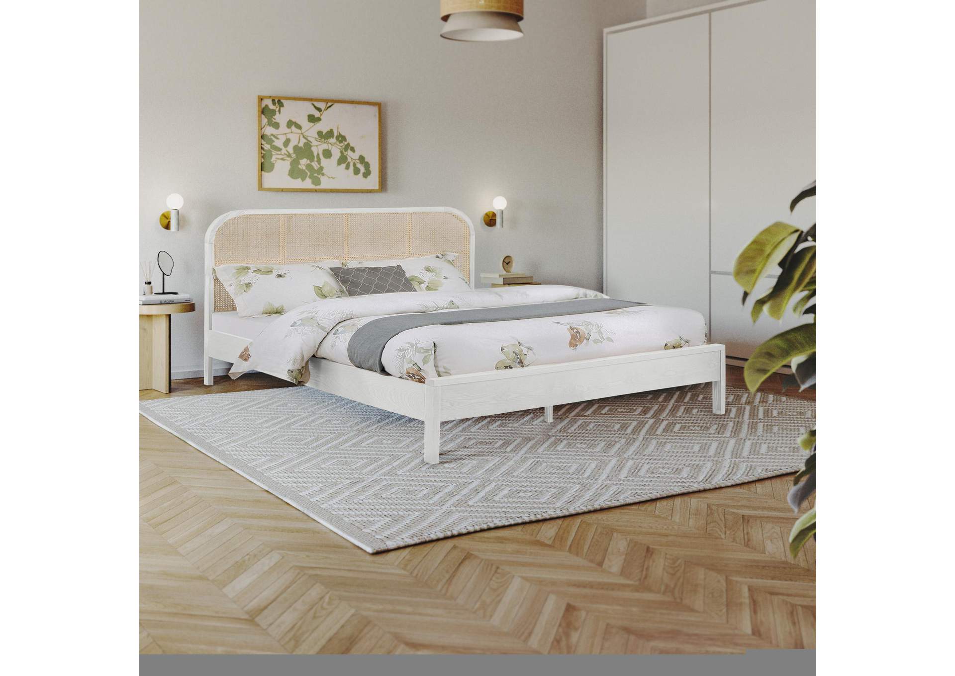 Siena White Ash Wood Queen Bed (3 Boxes),Meridian Furniture