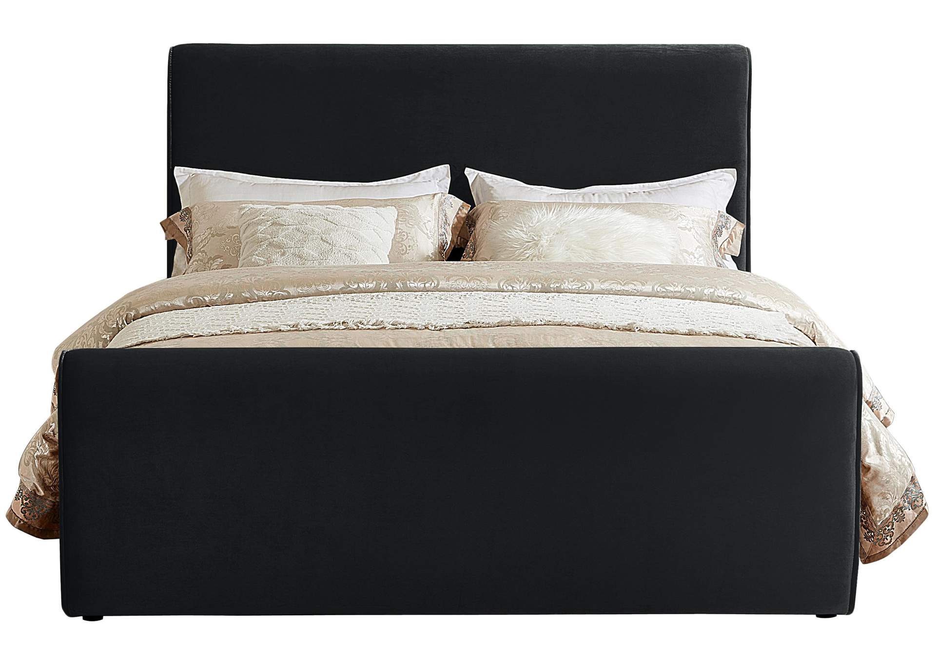 Sloan Black Velvet Queen Bed (3 Boxes),Meridian Furniture