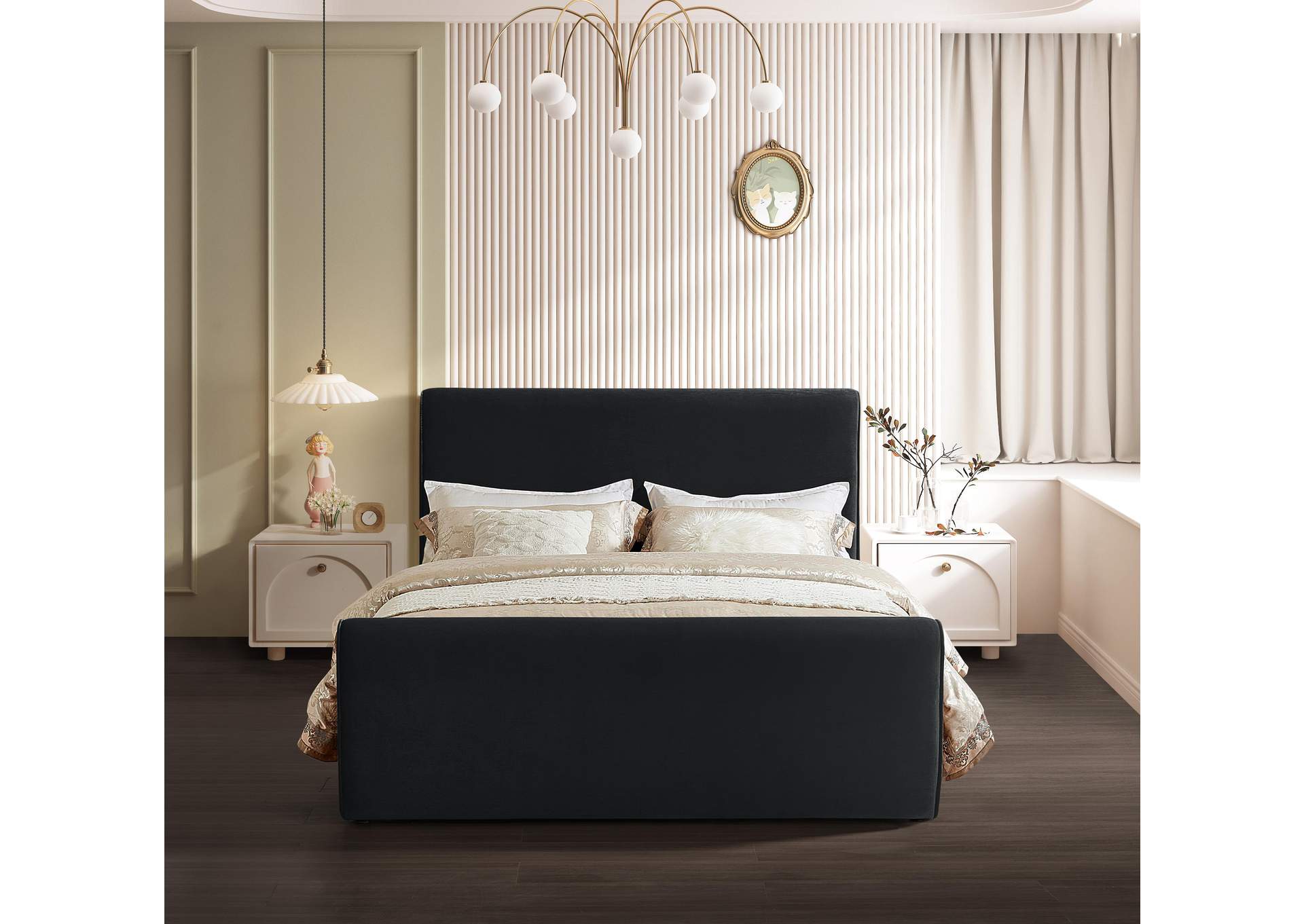 Sloan Black Velvet Queen Bed (3 Boxes),Meridian Furniture