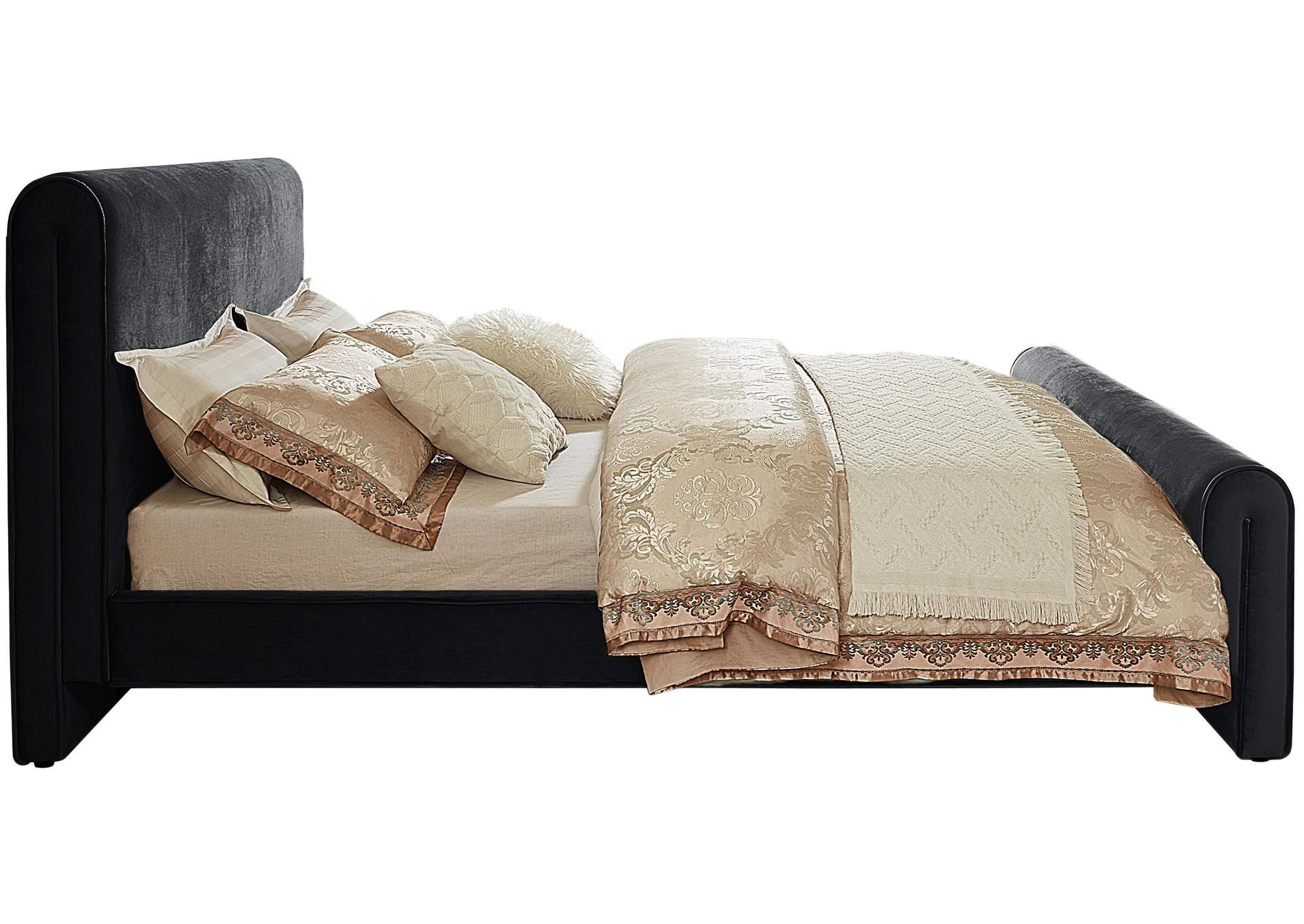 Sloan Black Velvet Queen Bed (3 Boxes),Meridian Furniture