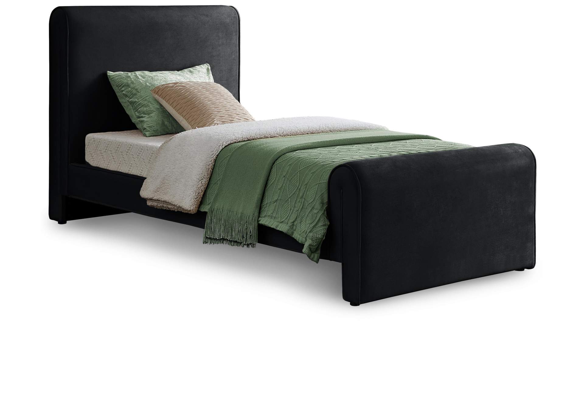 Sloan Black Velvet Twin Bed (3 Boxes),Meridian Furniture