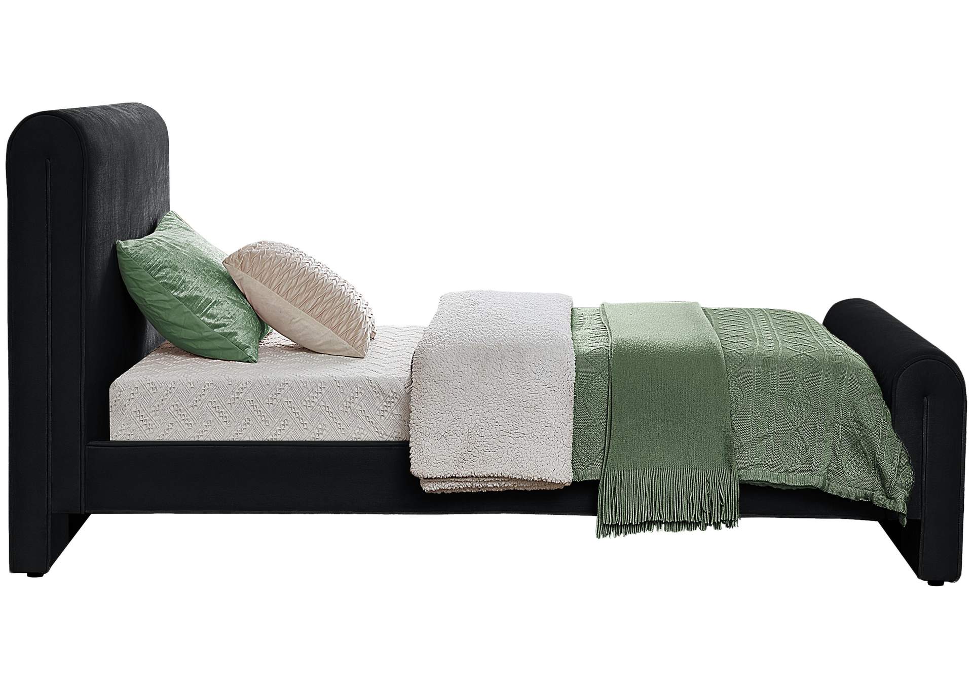 Sloan Black Velvet Twin Bed (3 Boxes),Meridian Furniture