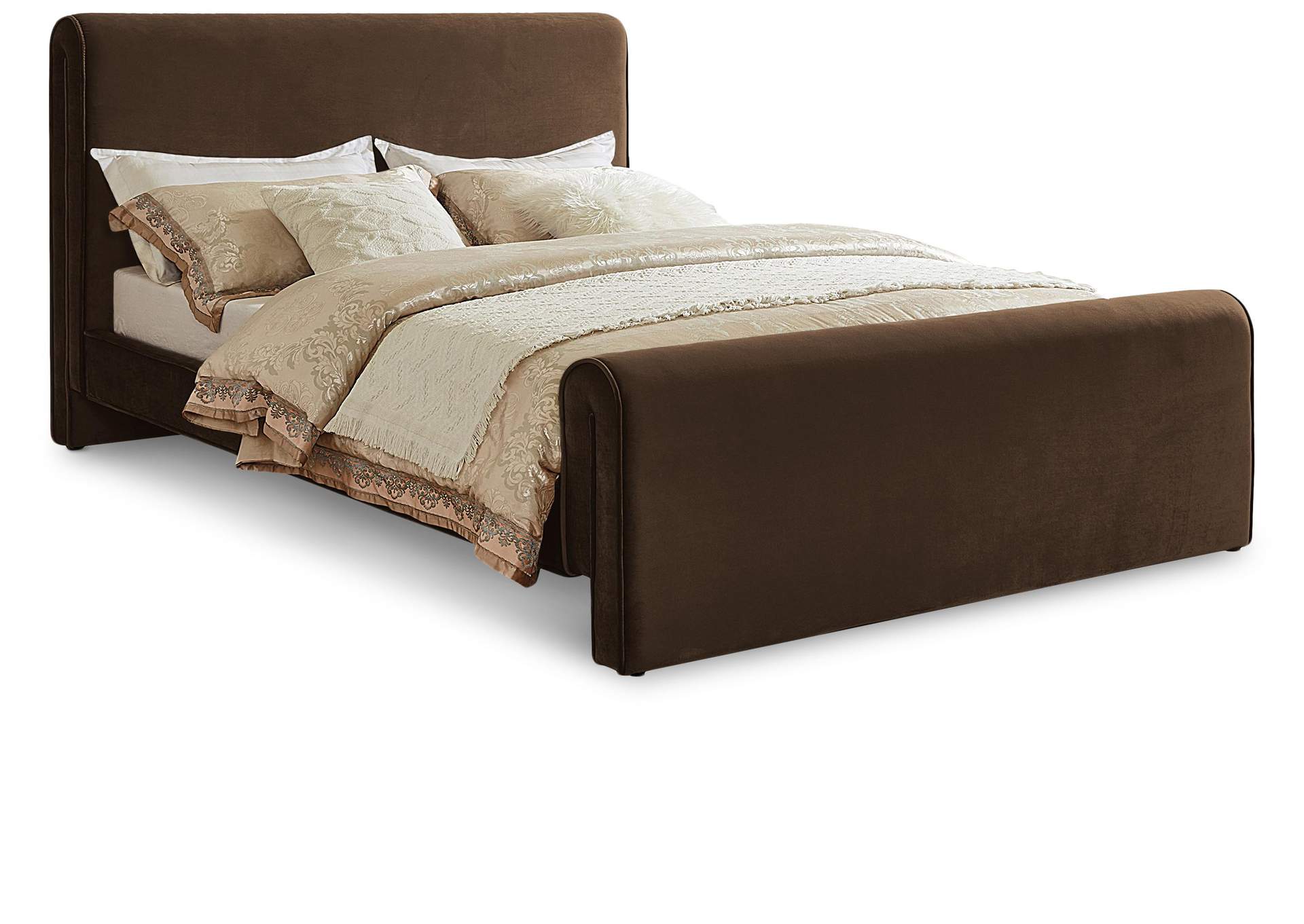 Sloan Brown Velvet Queen Bed (3 Boxes),Meridian Furniture