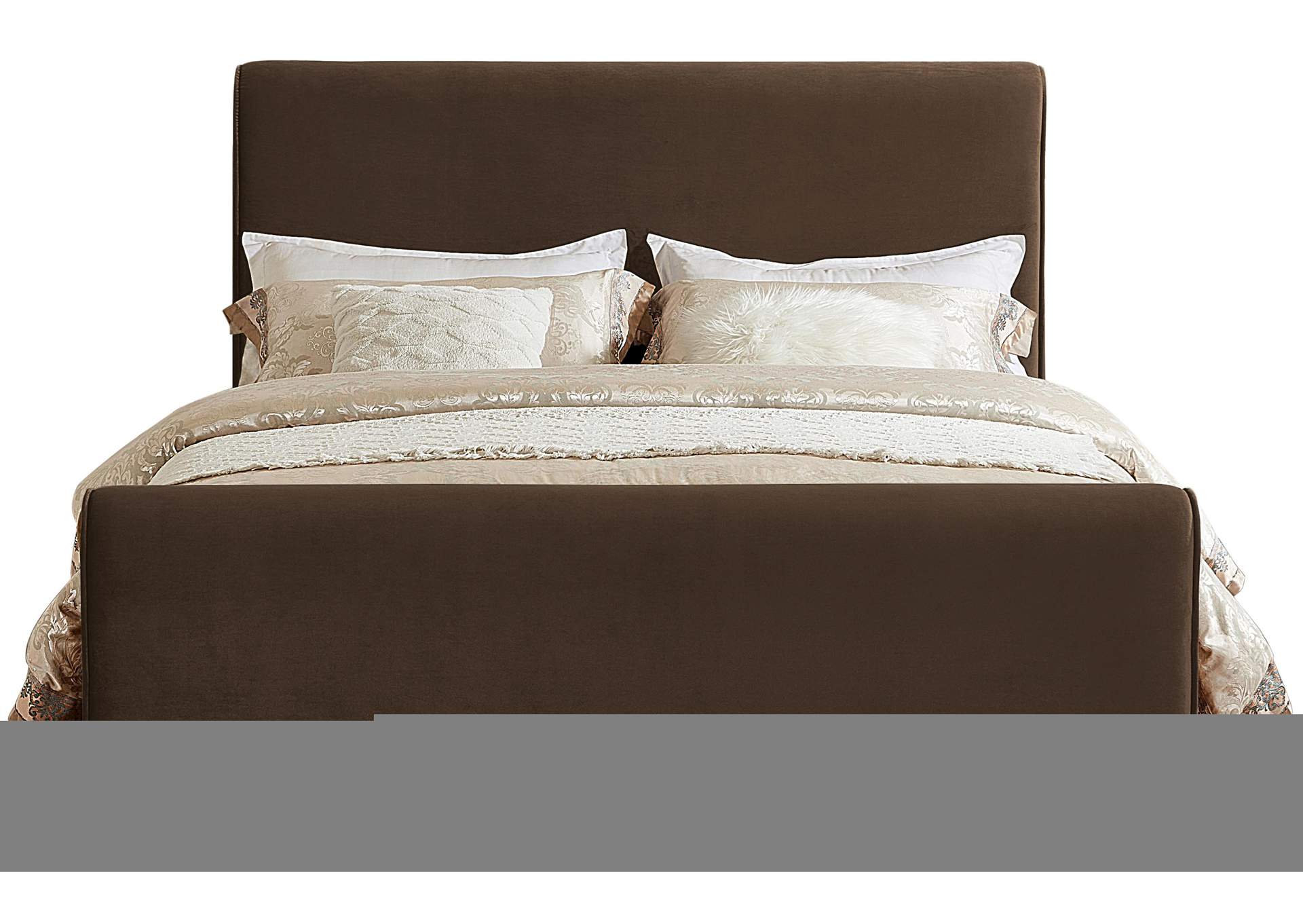 Sloan Brown Velvet Queen Bed (3 Boxes),Meridian Furniture