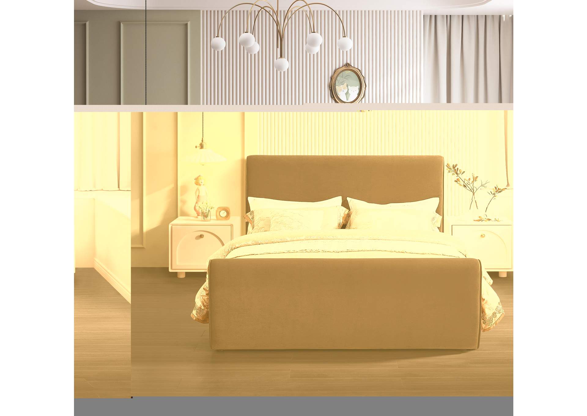 Sloan Brown Velvet Queen Bed (3 Boxes),Meridian Furniture