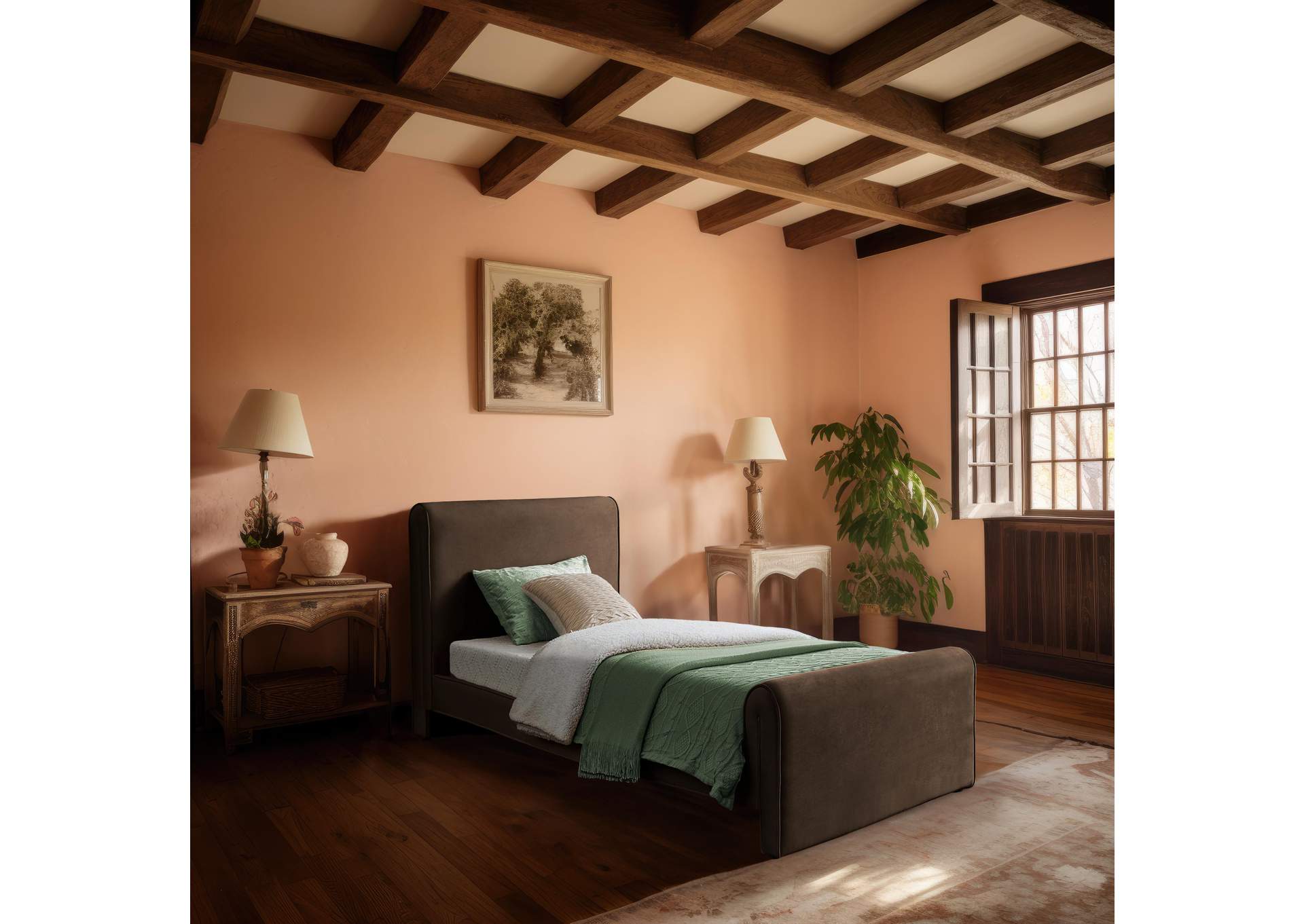 Sloan Brown Velvet Twin Bed (3 Boxes),Meridian Furniture