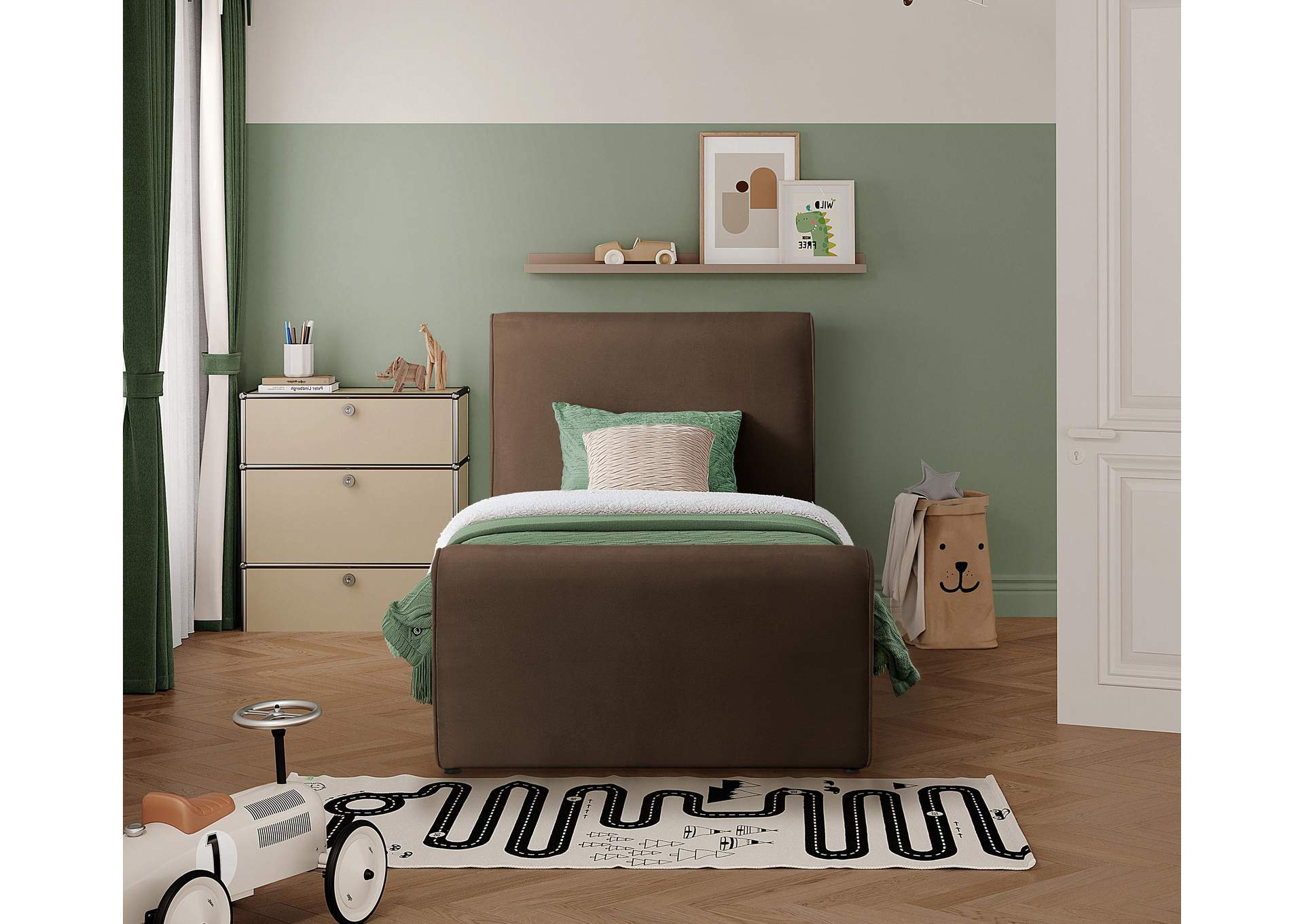 Sloan Brown Velvet Twin Bed (3 Boxes),Meridian Furniture