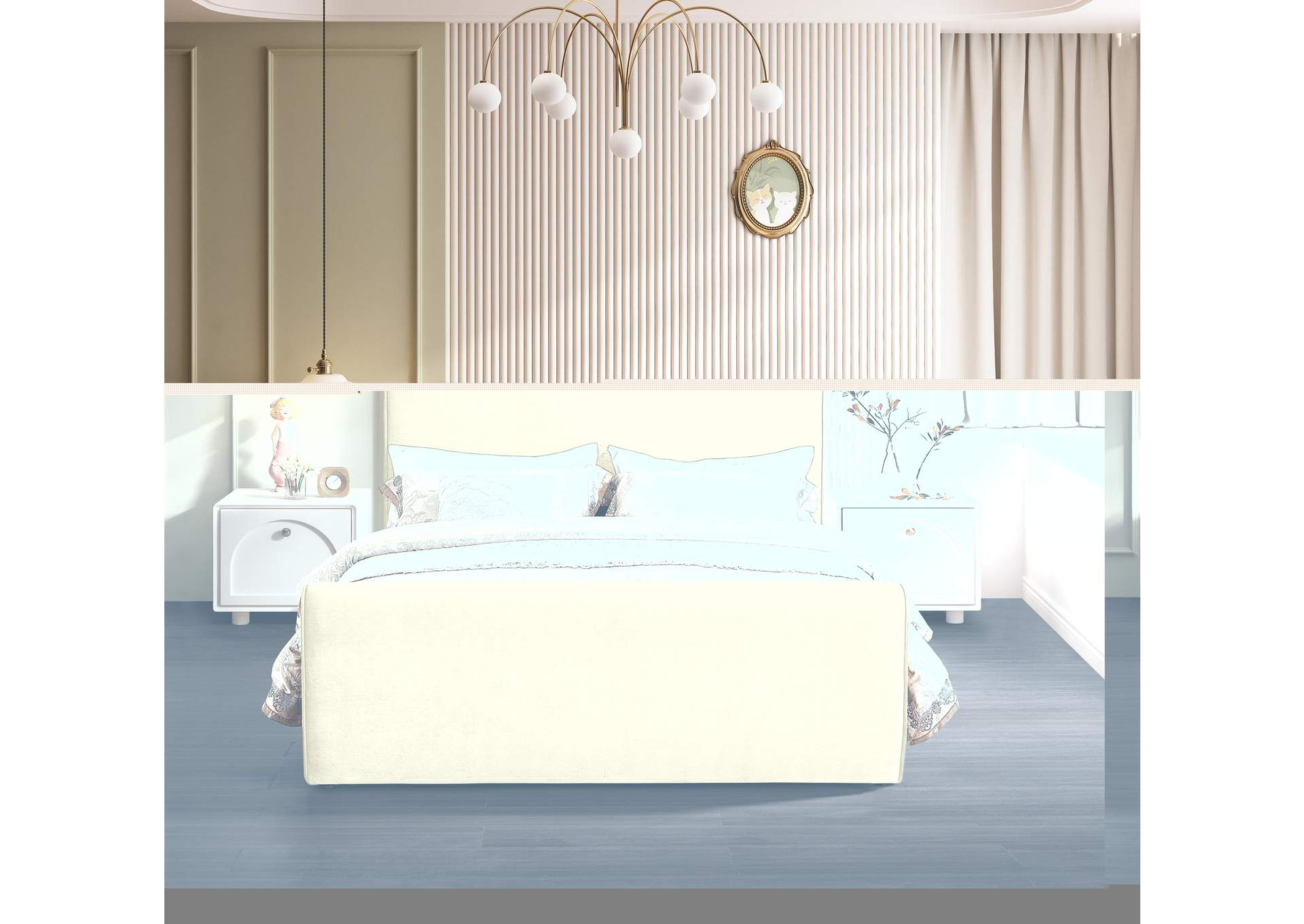 Sloan Camel Velvet Full Bed (3 Boxes),Meridian Furniture