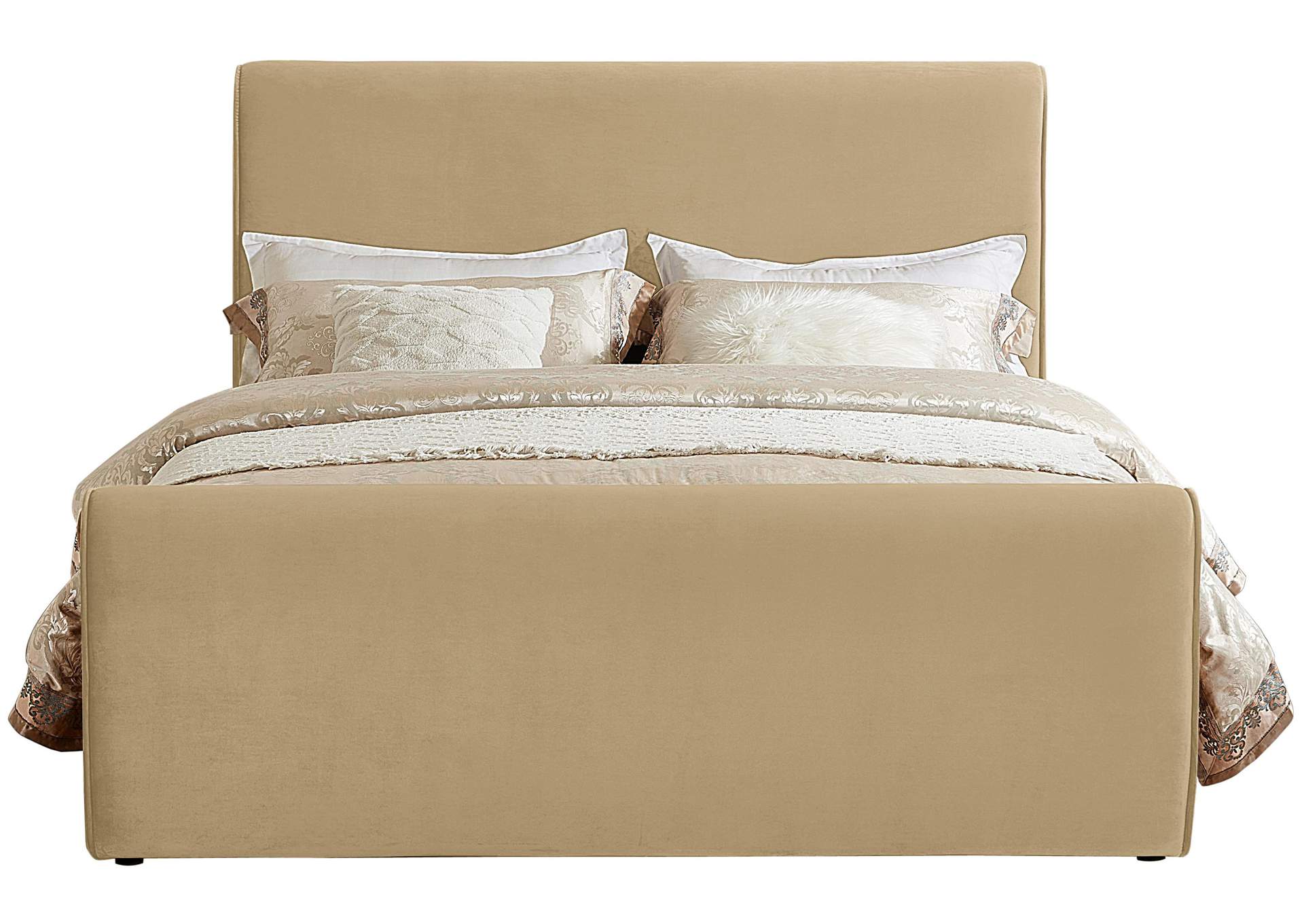 Sloan Camel Velvet Queen Bed (3 Boxes),Meridian Furniture