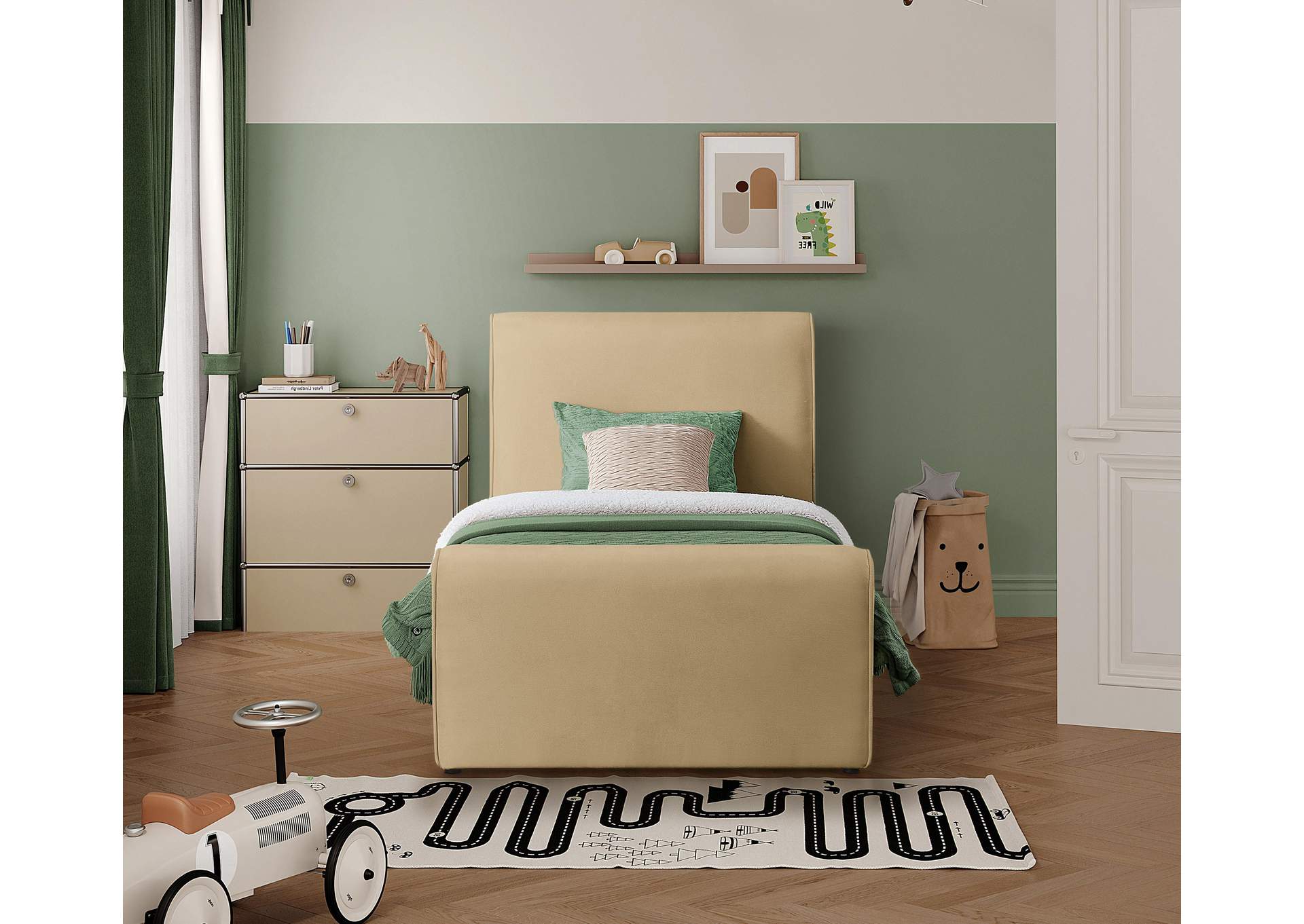 Sloan Camel Velvet Twin Bed (3 Boxes),Meridian Furniture