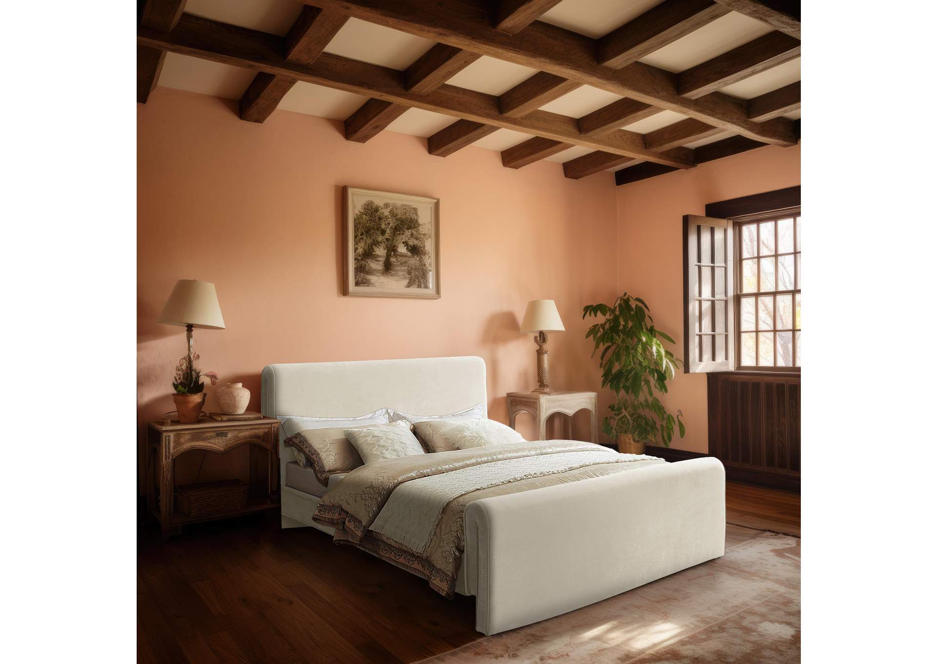 Sloan Cream Velvet Full Bed (3 Boxes),Meridian Furniture