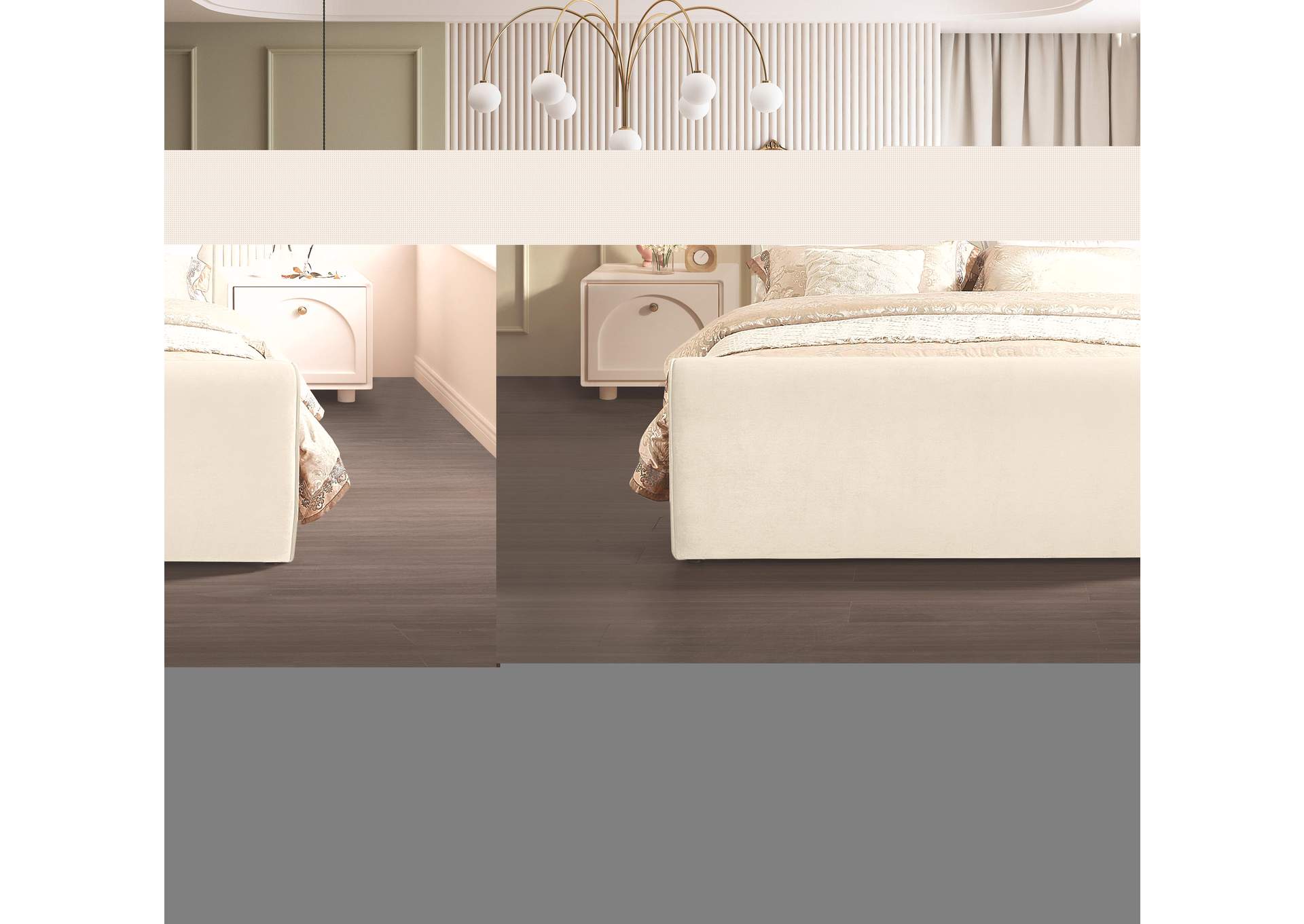 Sloan Cream Velvet Full Bed (3 Boxes),Meridian Furniture