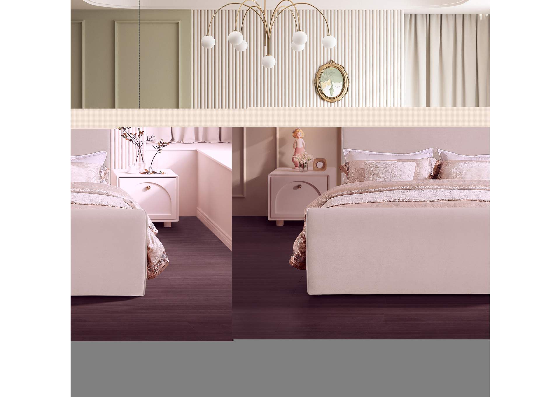 Sloan Cream Velvet King Bed (3 Boxes),Meridian Furniture