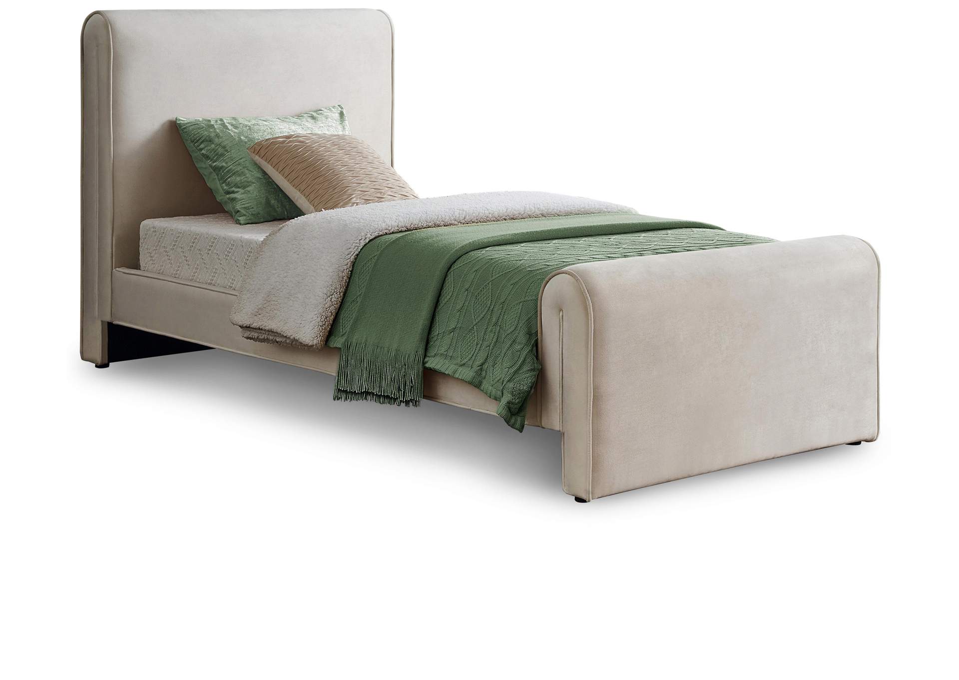 Sloan Cream Velvet Twin Bed (3 Boxes),Meridian Furniture