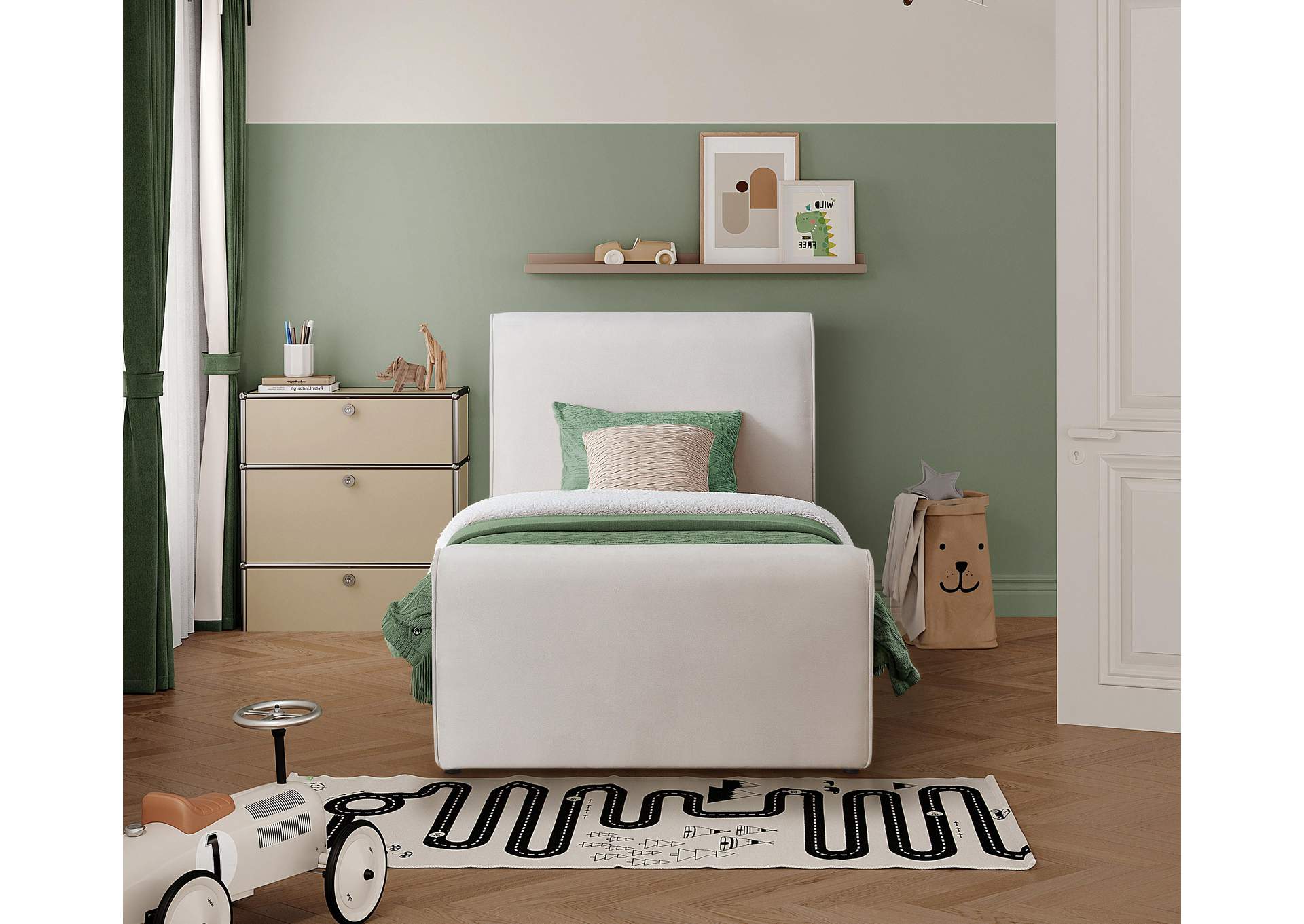 Sloan Cream Velvet Twin Bed (3 Boxes),Meridian Furniture