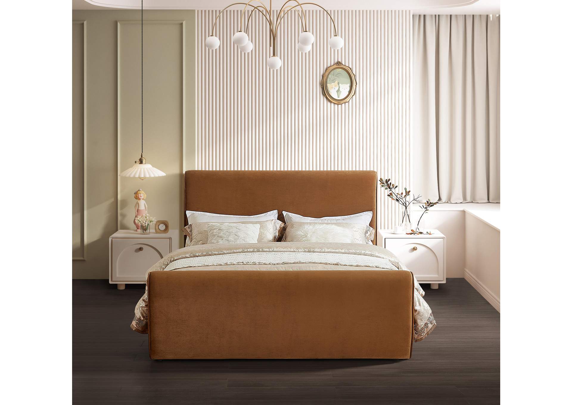 Sloan Saddle Velvet Queen Bed (3 Boxes),Meridian Furniture