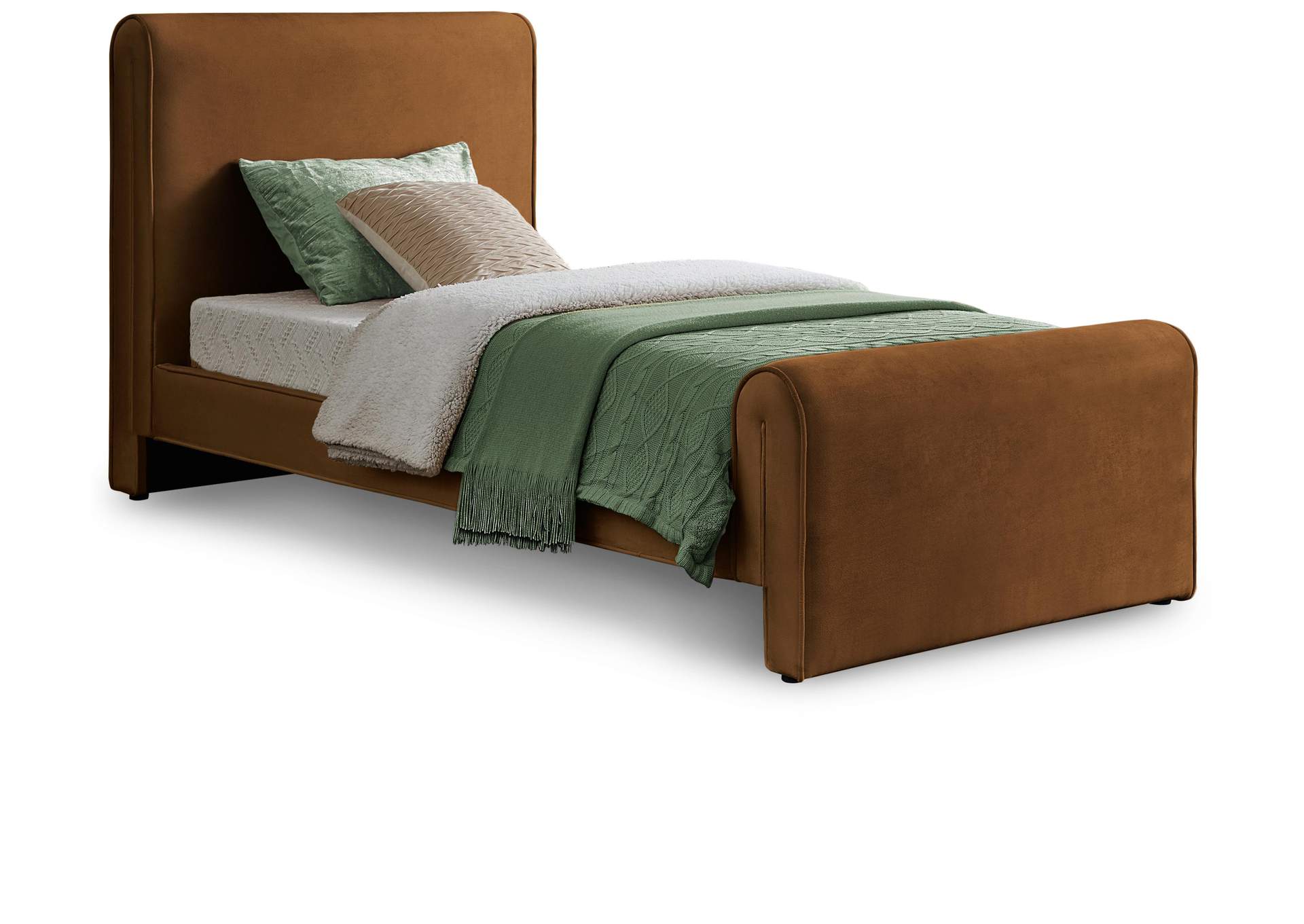 Sloan Saddle Velvet Twin Bed (3 Boxes),Meridian Furniture