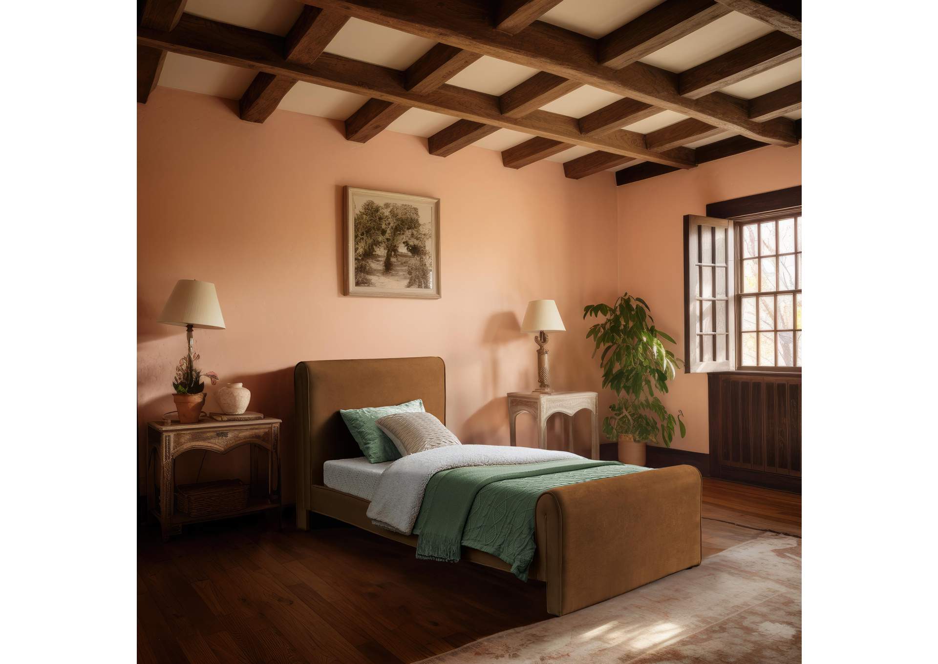 Sloan Saddle Velvet Twin Bed (3 Boxes),Meridian Furniture