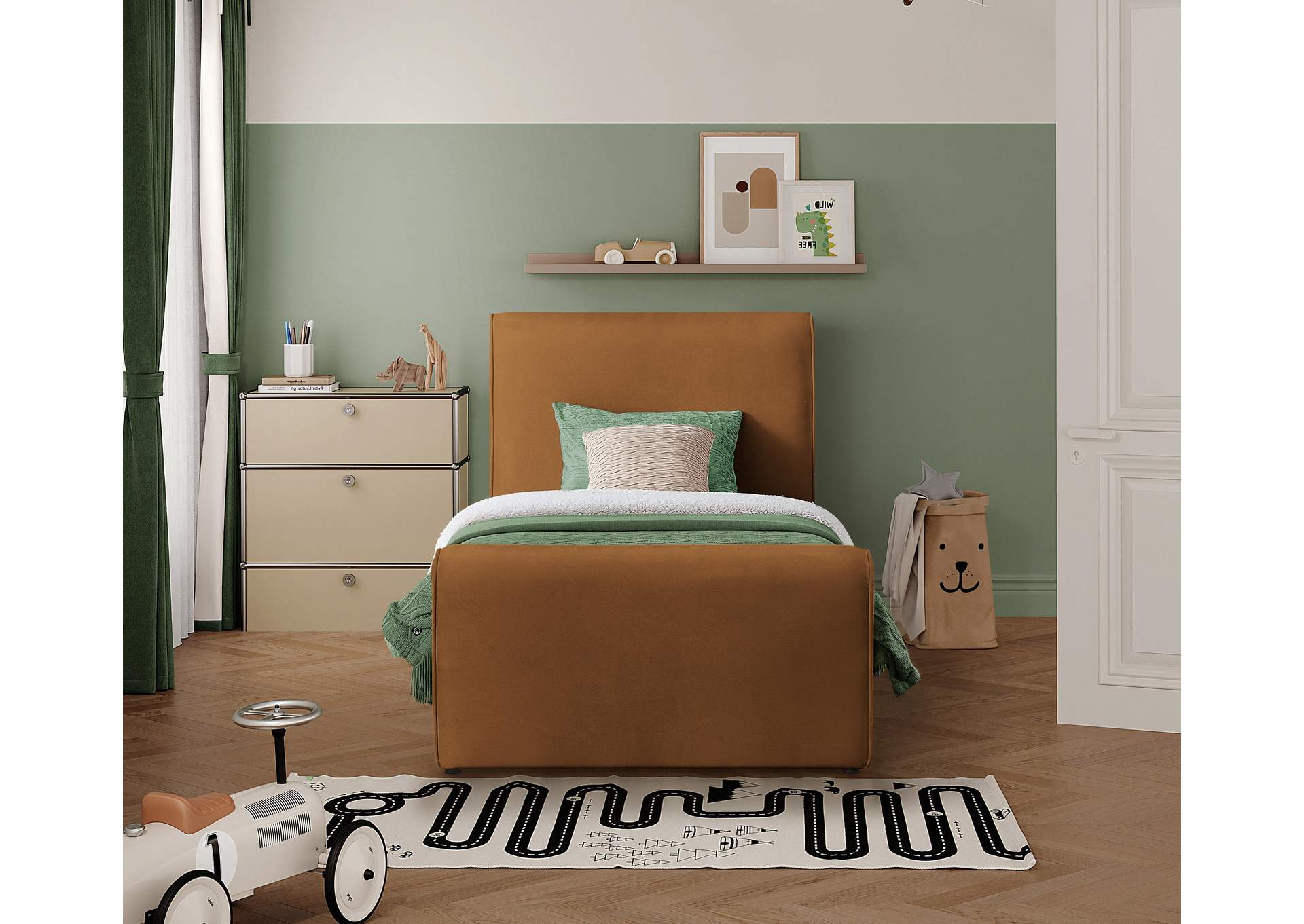 Sloan Saddle Velvet Twin Bed (3 Boxes),Meridian Furniture