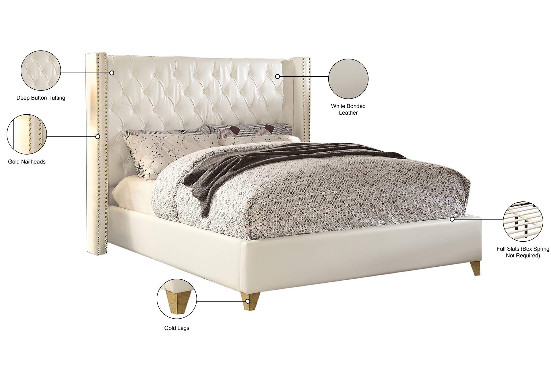 Soho White Faux Leather Full Bed,Meridian Furniture