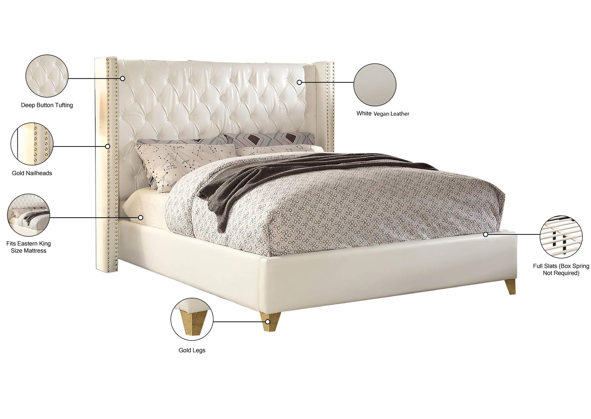 Soho White Faux Leather King Bed,Meridian Furniture