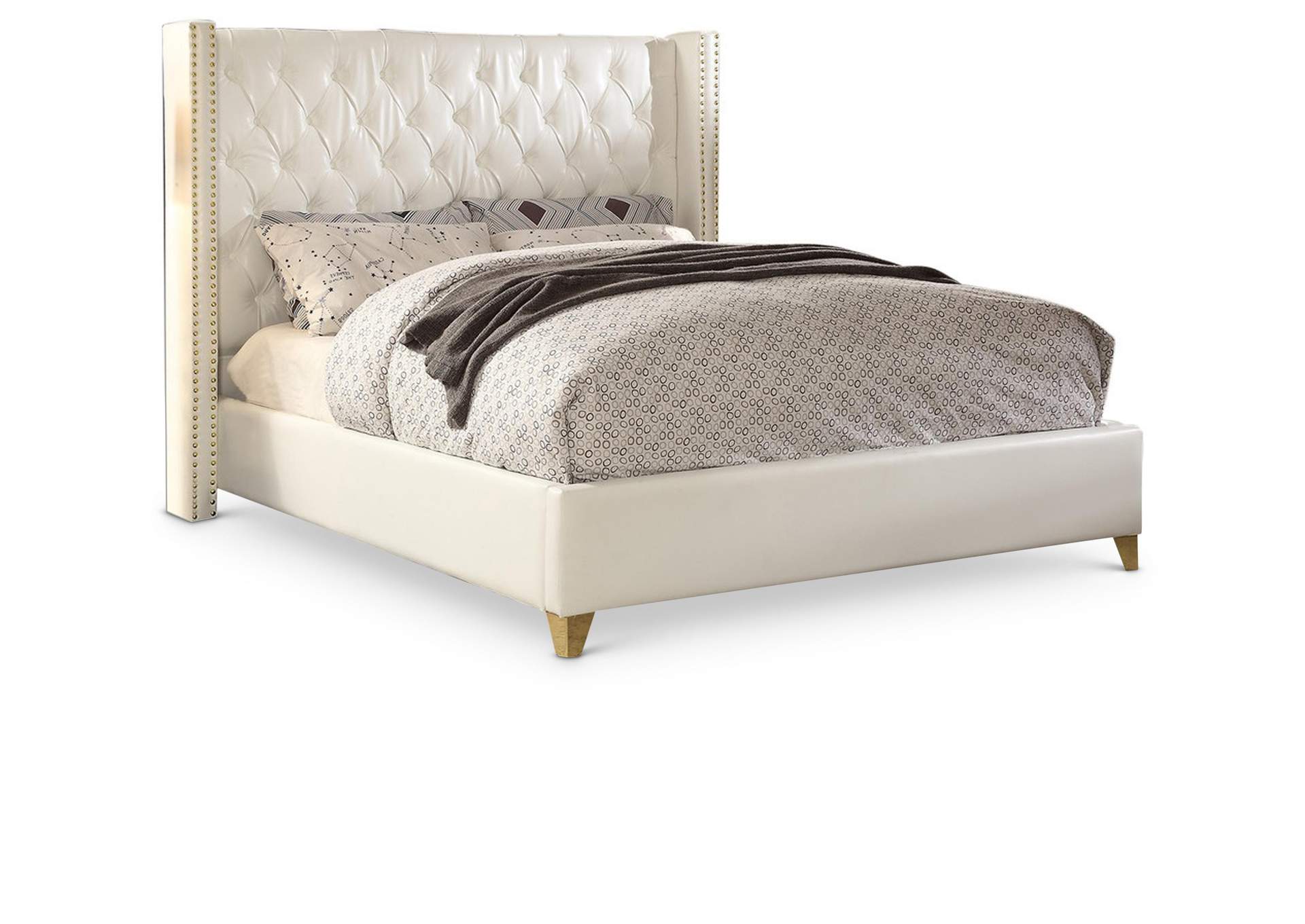 Soho White Faux Leather Queen Bed,Meridian Furniture