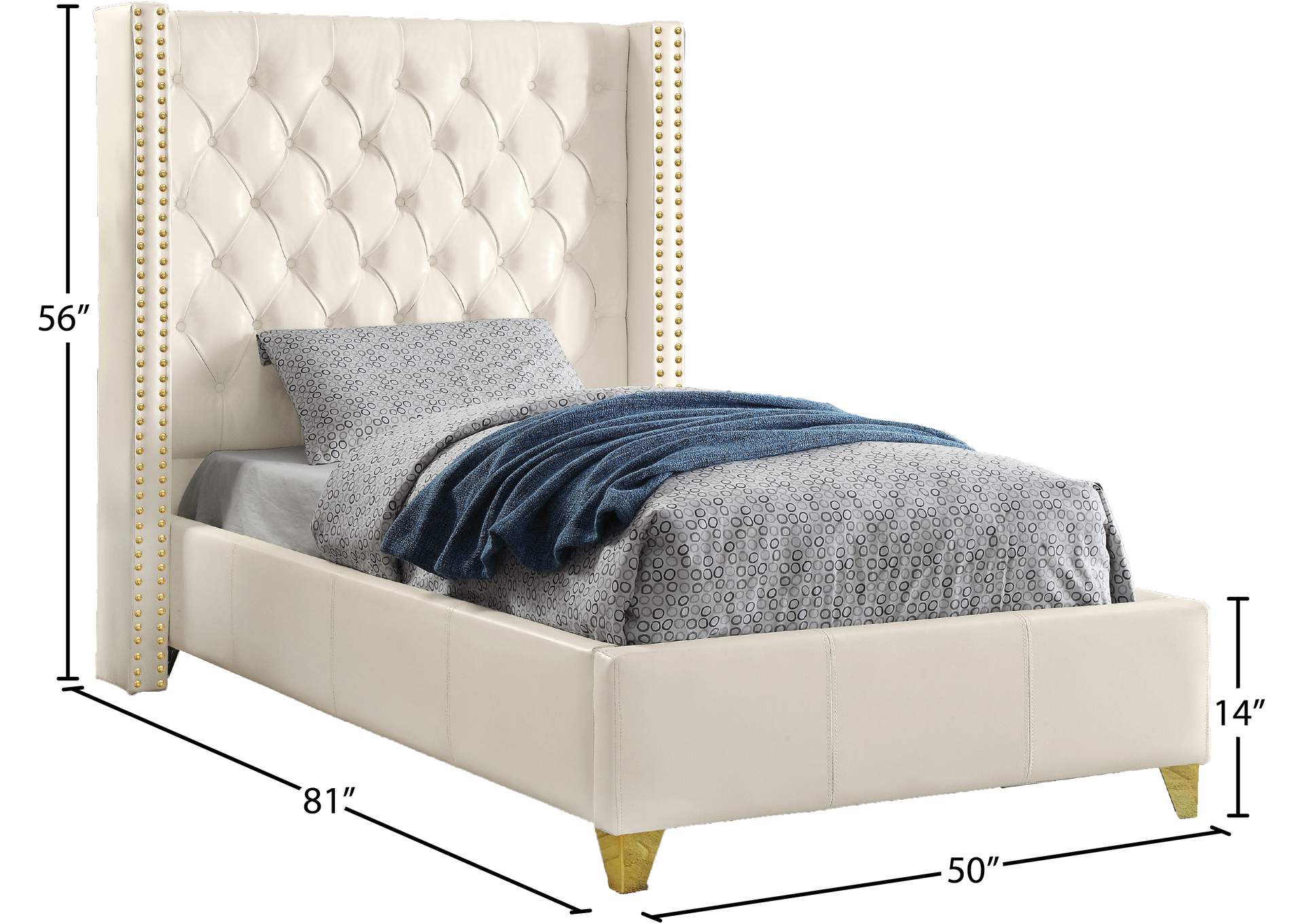 Soho White Faux Leather Twin Bed,Meridian Furniture